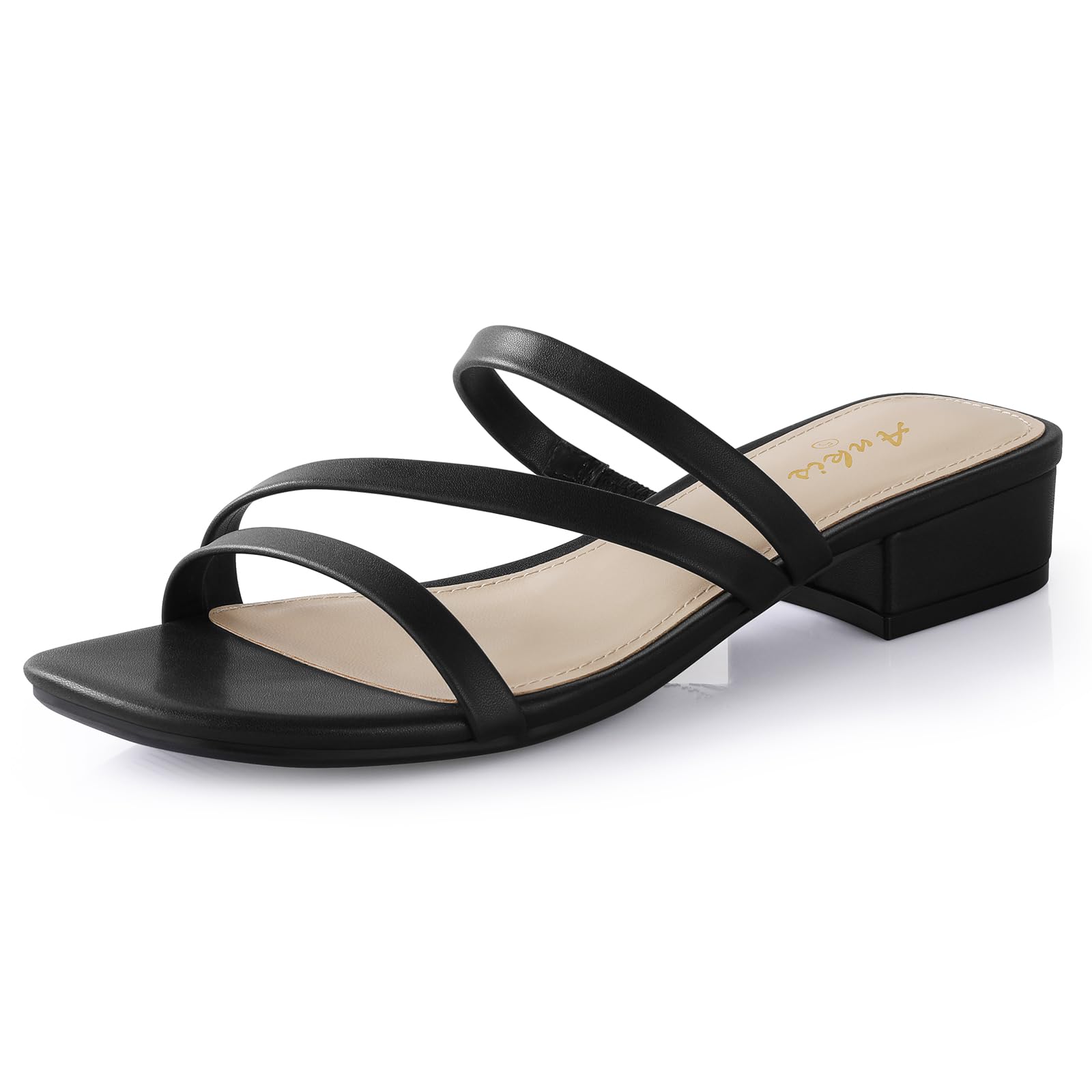 Foto 2 pulgar | Sandalia De Tacón Ankis Para Mujer  Punta Cuadrada  Con Tiras Negras  2 54 Cm - Venta Internacional.