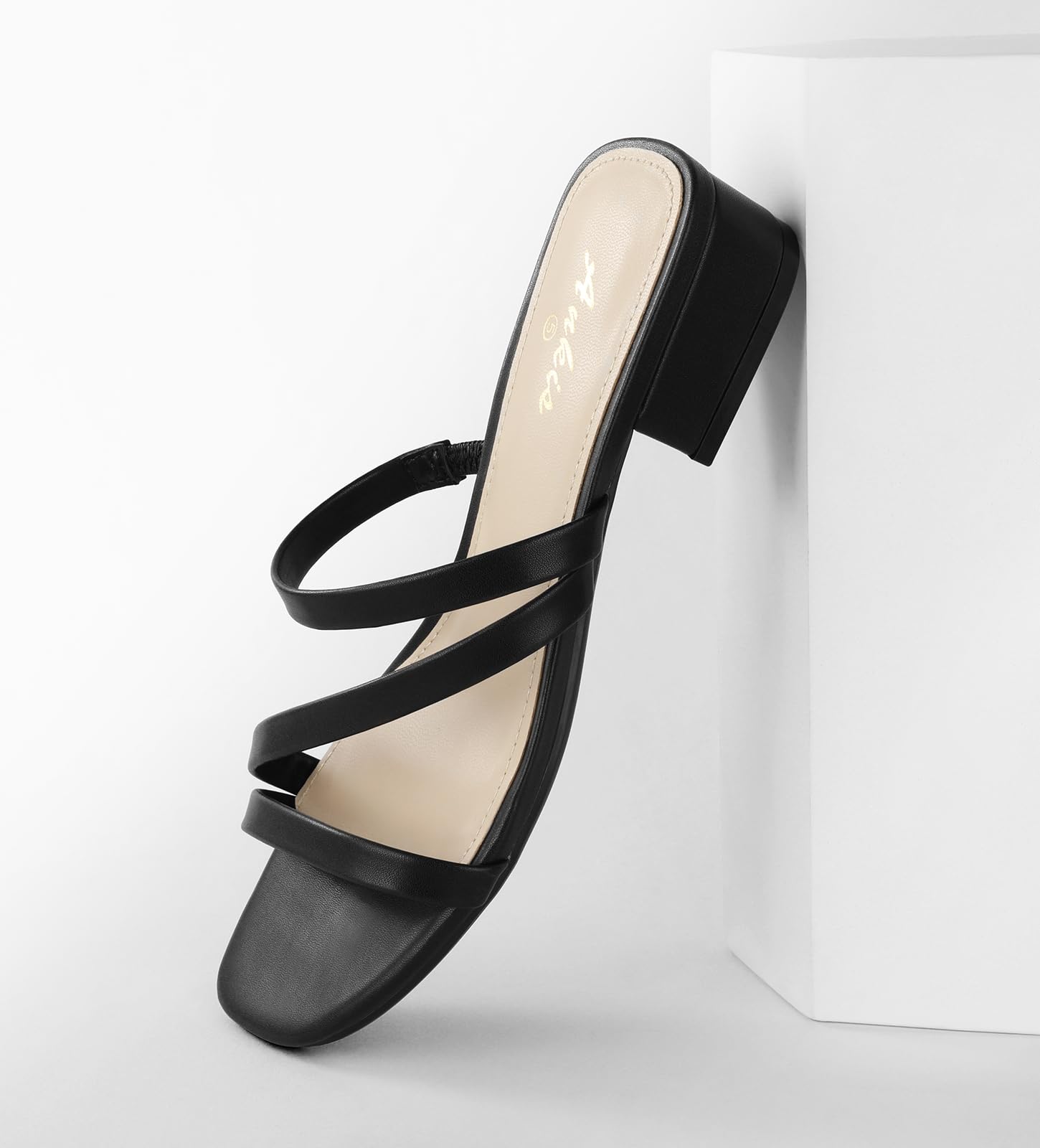 Foto 4 pulgar | Sandalia De Tacón Ankis Para Mujer  Punta Cuadrada  Con Tiras Negras  2 54 Cm - Venta Internacional.