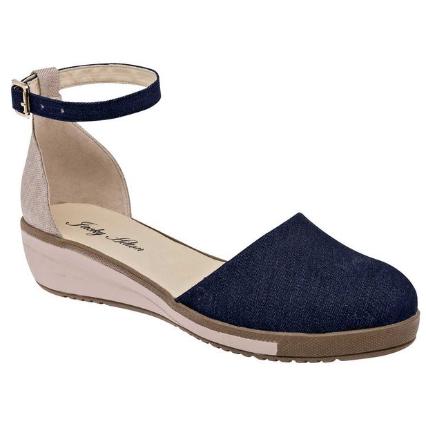 Foto 2 pulgar | Sandalias Con Plataforma Exterior Textil RBCOLLECTION Color Marino Con Beige Para Mujer