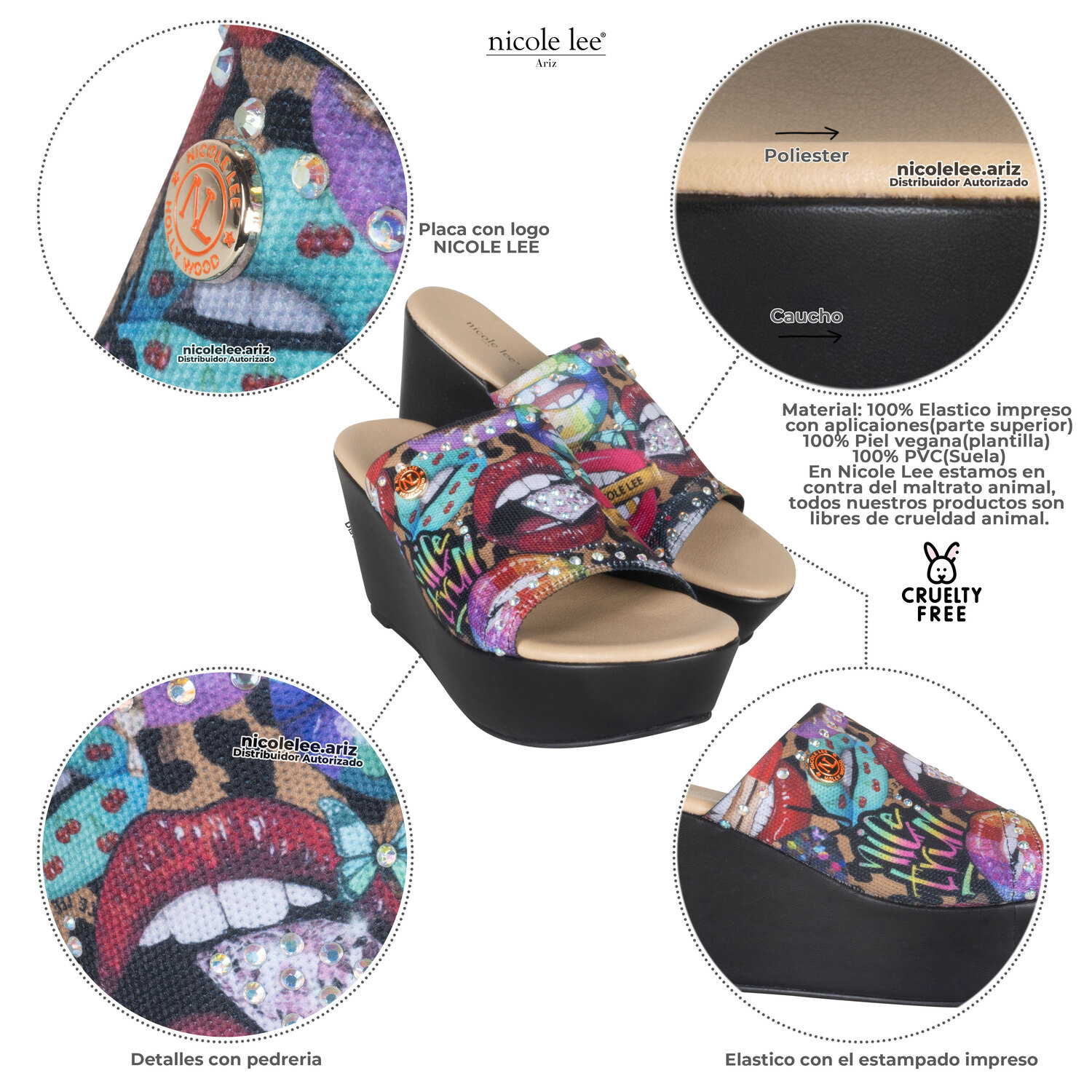 Foto 2 | Sandalias Marca Nicole Lee De Tela Con Plataforma Emotion Talla 7