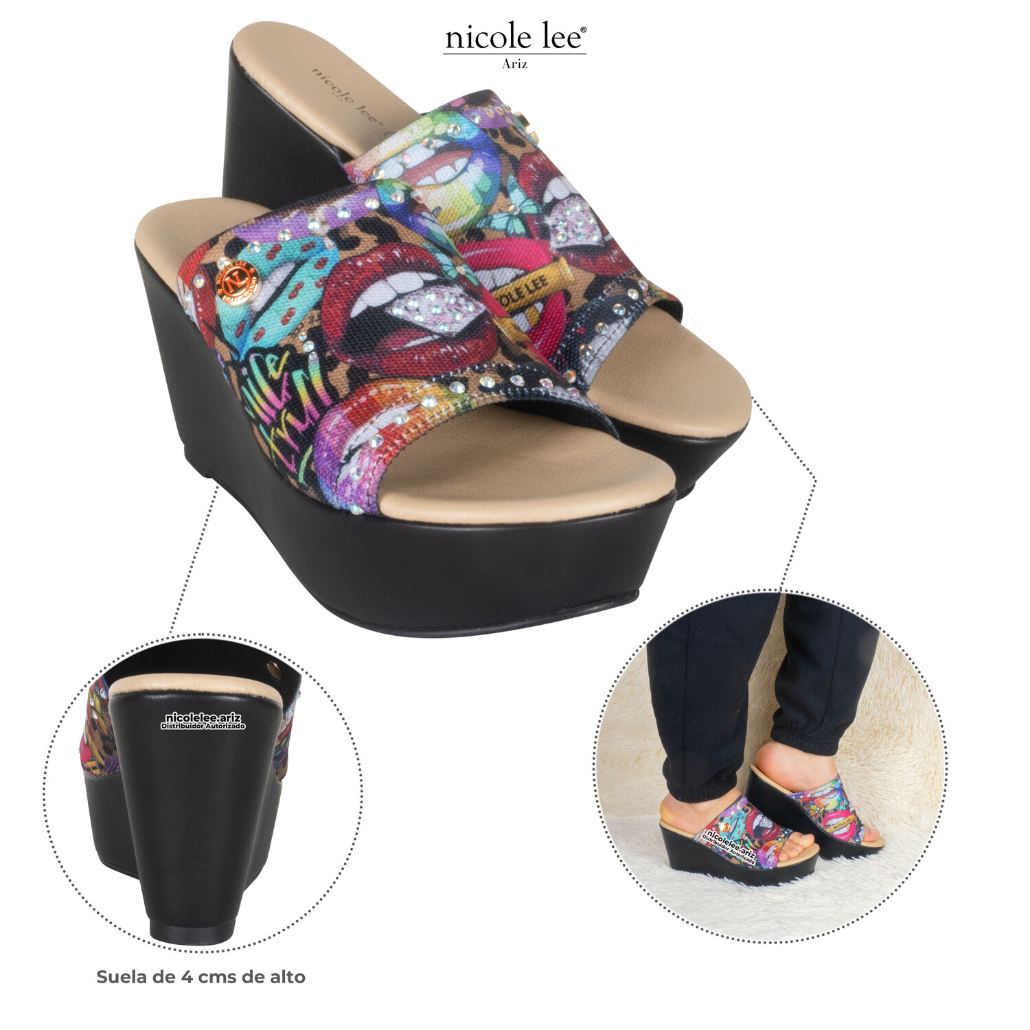 Foto 3 | Sandalias Marca Nicole Lee De Tela Con Plataforma Emotion Talla 7