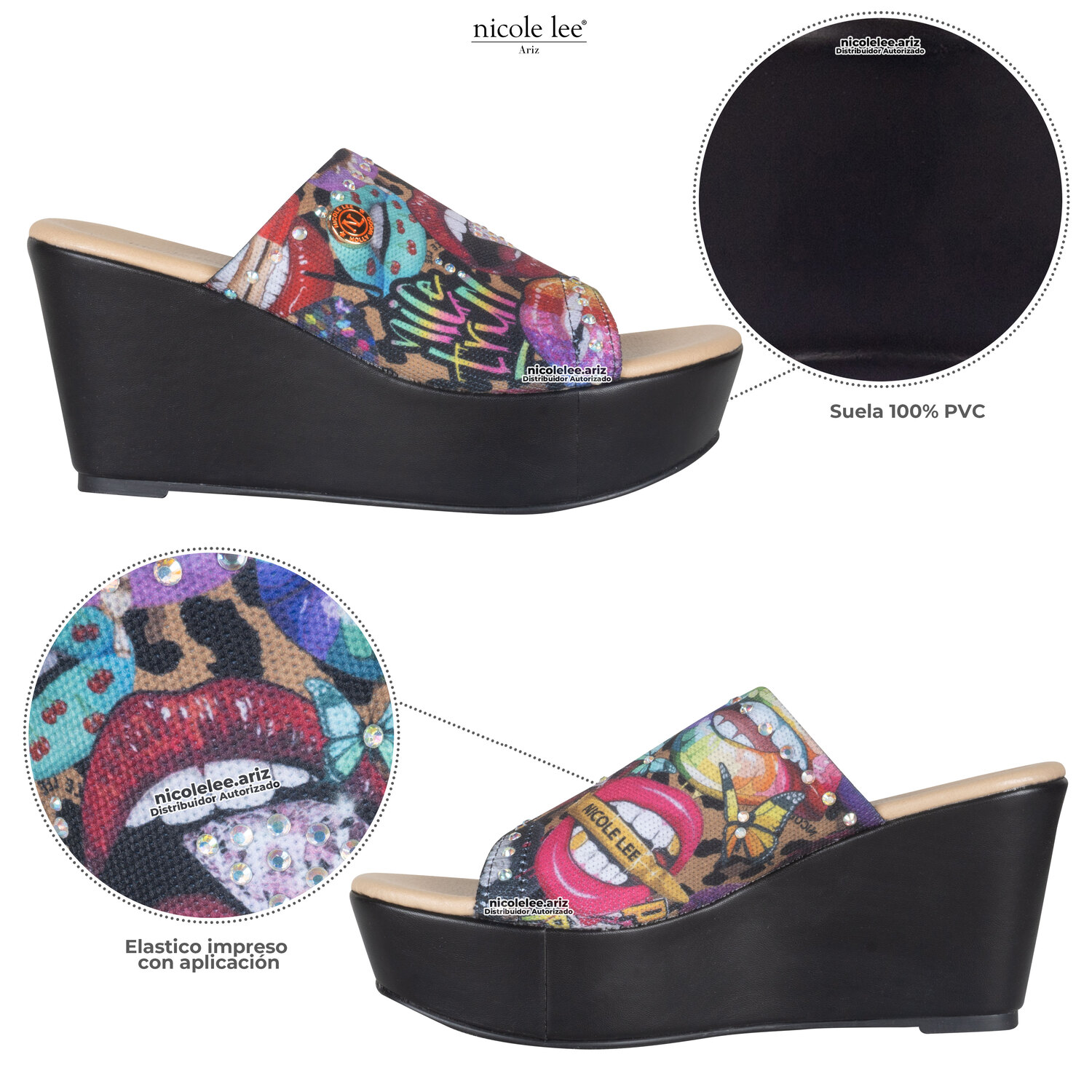 Foto 4 | Sandalias Marca Nicole Lee De Tela Con Plataforma Emotion Talla 7