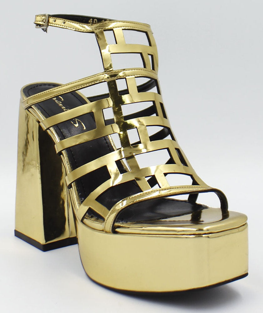 Foto 1 | Sandalias con Tacón y Plataforma Danae Núñez SE 49-744 Doradas para Mujer