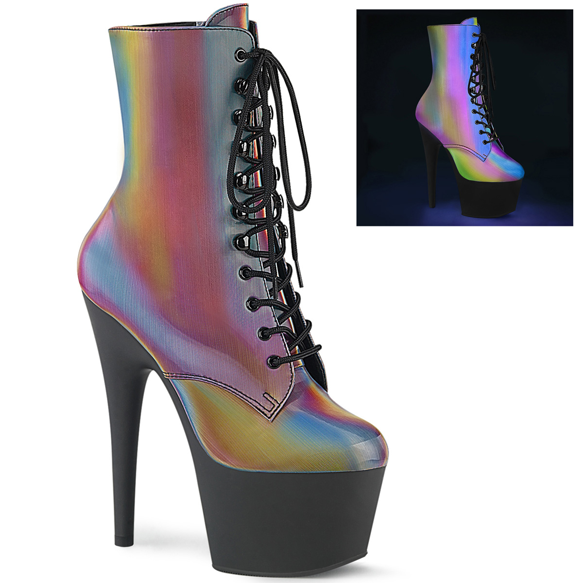 Foto 2 pulgar | Botas con Tacón Pleaser Adore-1020refl Rbow/b para Mujer