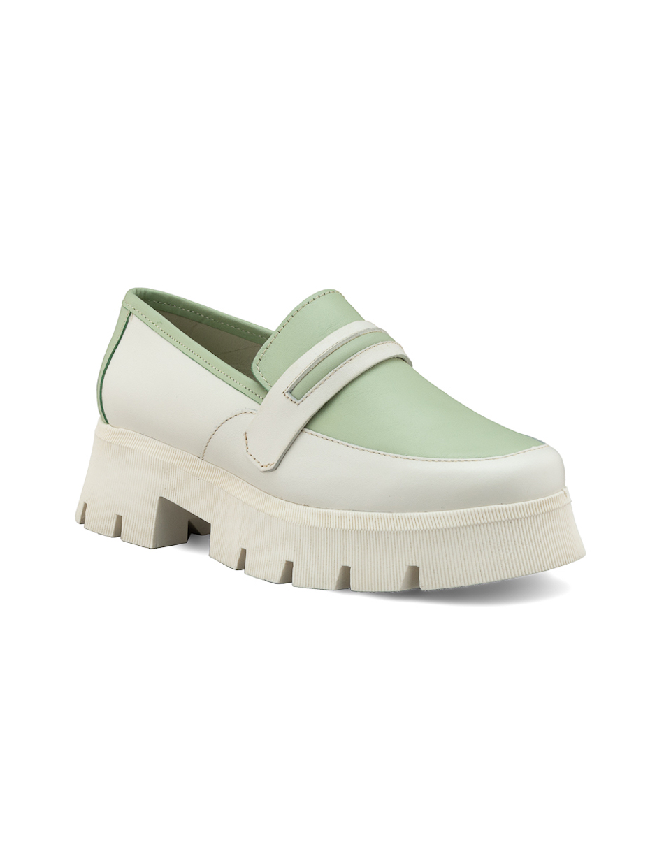 Mocasín Chunky Dasalo en Piel Vacuna Menta y Blanca para Mujer