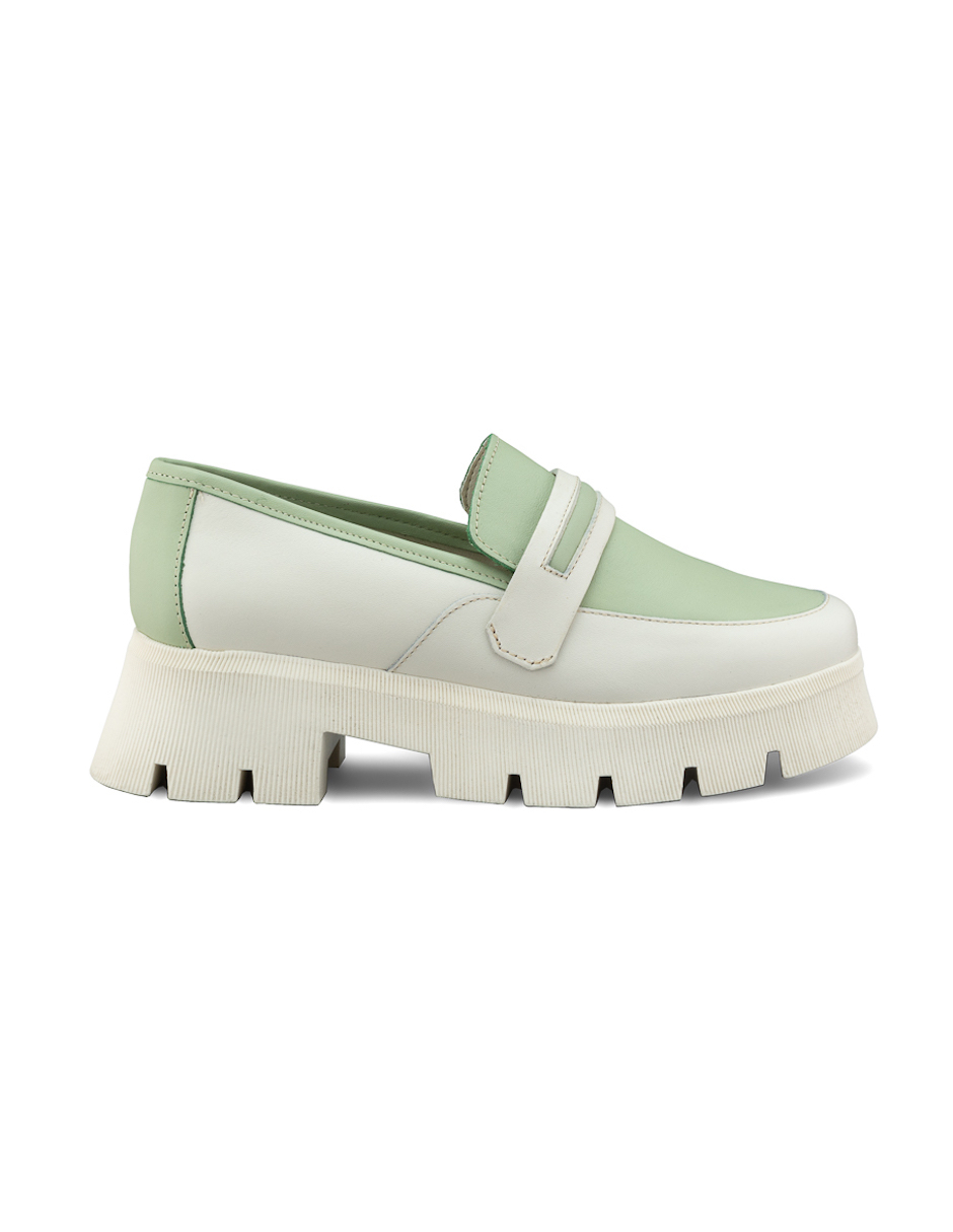 Foto 3 pulgar | Mocasín Chunky Dasalo en Piel Vacuna Menta y Blanca para Mujer