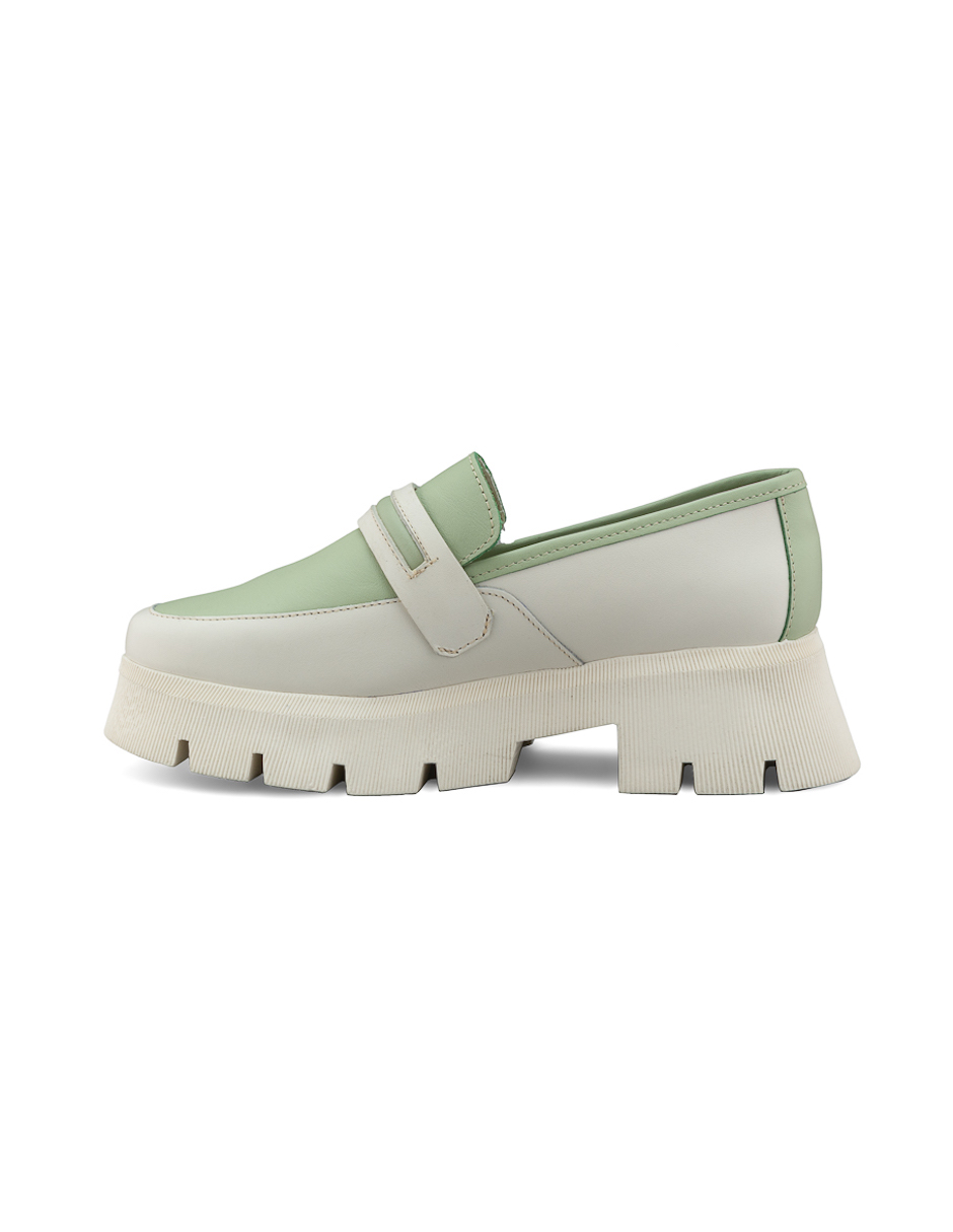 Foto 5 pulgar | Mocasín Chunky Dasalo en Piel Vacuna Menta y Blanca para Mujer