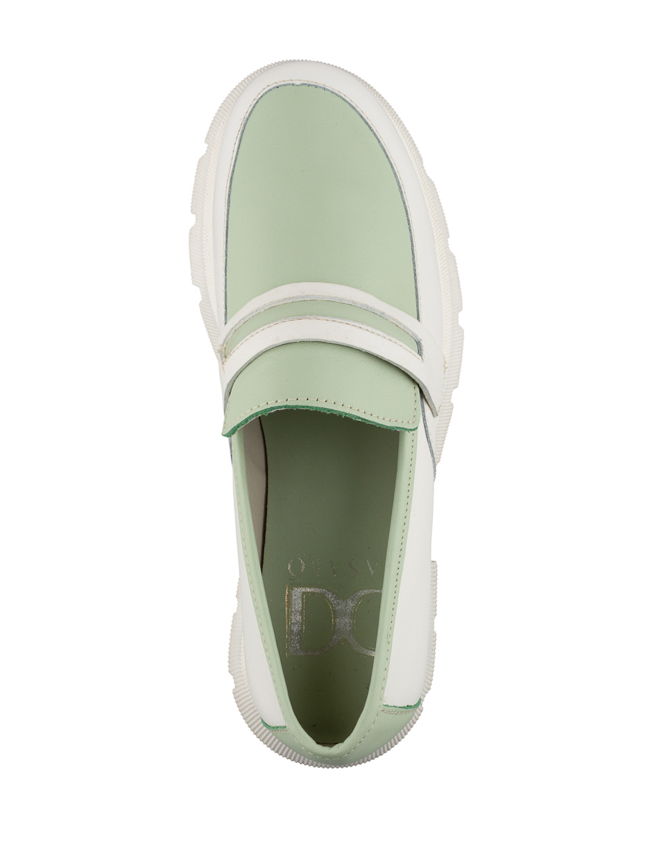 Foto 6 pulgar | Mocasín Chunky Dasalo en Piel Vacuna Menta y Blanca para Mujer