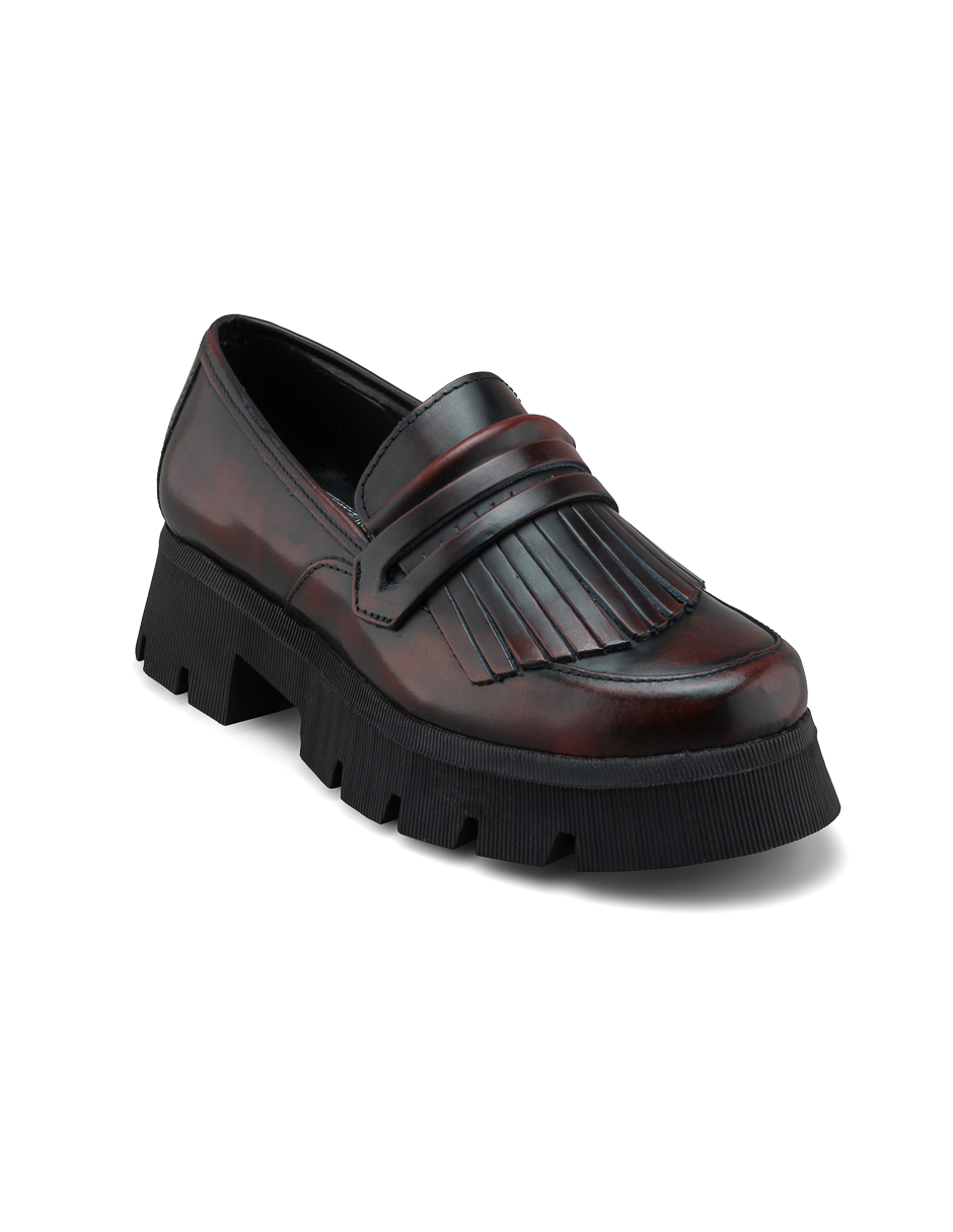 Foto 2 pulgar | Mocasines de Piel Dasalo Penny Loafer Vino para Mujer