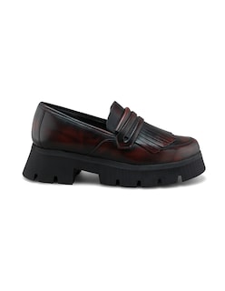 Foto 2 | Mocasines de Piel Dasalo Penny Loafer Vino para Mujer