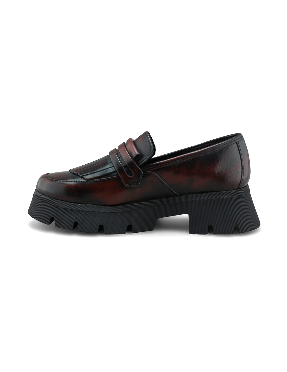 Foto 4 | Mocasines de Piel Dasalo Penny Loafer Vino para Mujer