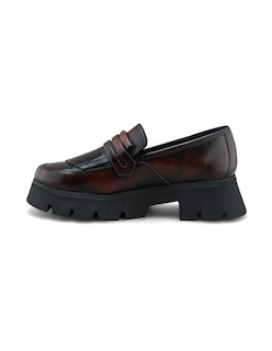 Foto 4 | Mocasines de Piel Dasalo Penny Loafer Vino para Mujer