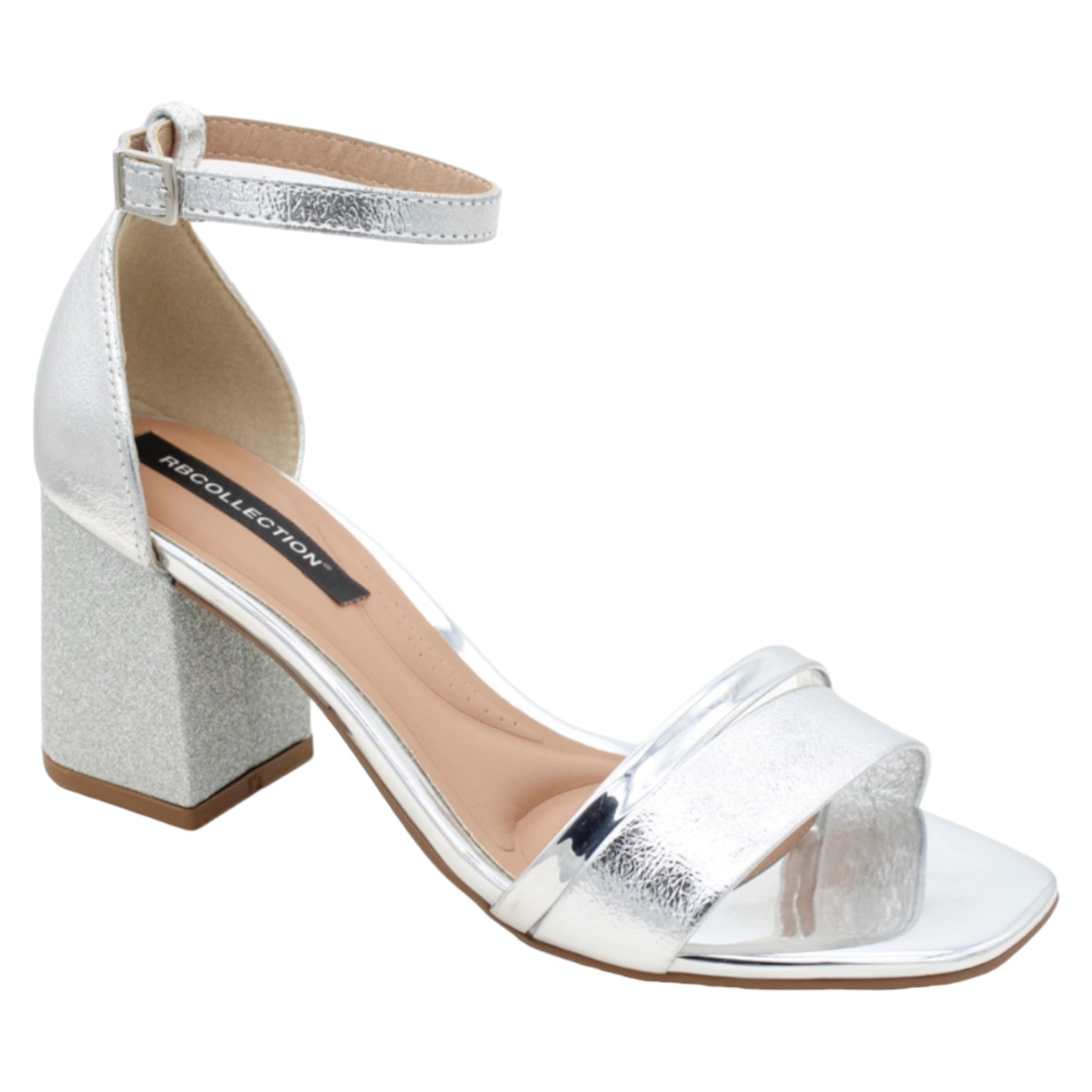 Foto 1 | Sandalia Con Tacón Exterior Piel Vegana Color Plata Para Mujer De Rbcollection
