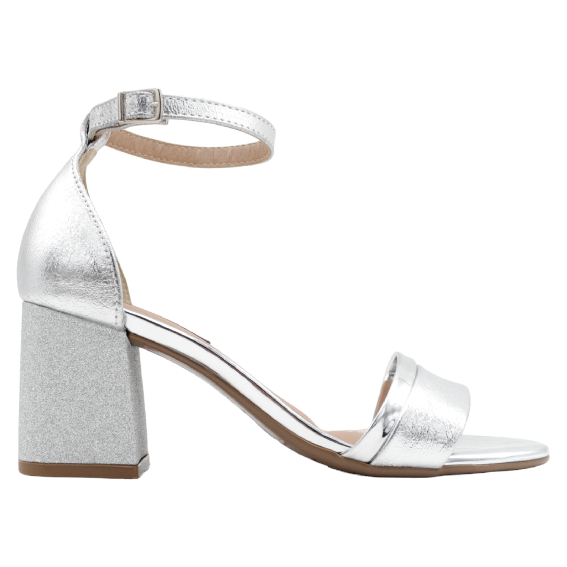 Foto 2 | Sandalia Con Tacón Exterior Piel Vegana Color Plata Para Mujer De Rbcollection