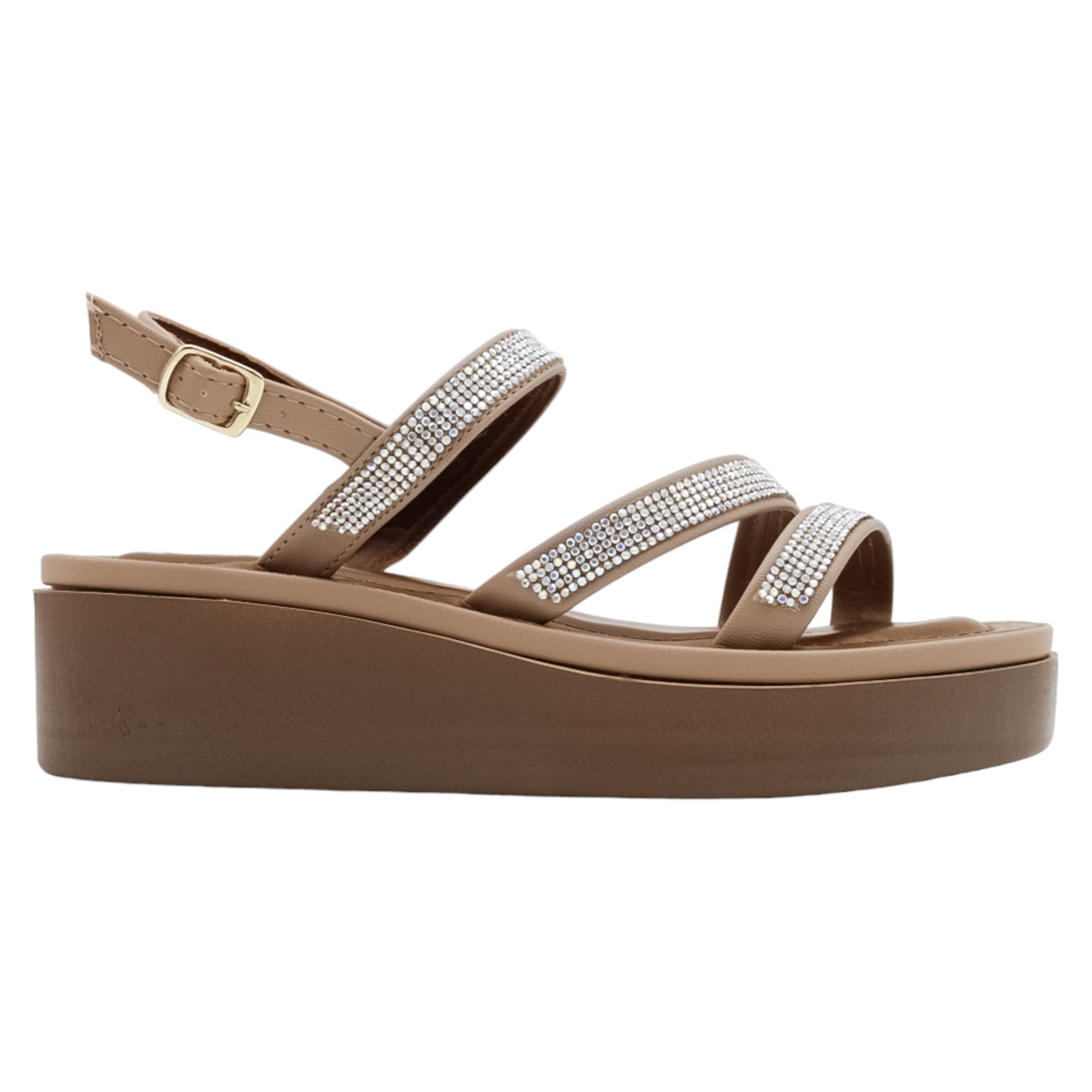 Foto 3 pulgar | Sandalias Con Plataforma Exterior Piel Vegana Color Beige Para Mujer De Rbcollection