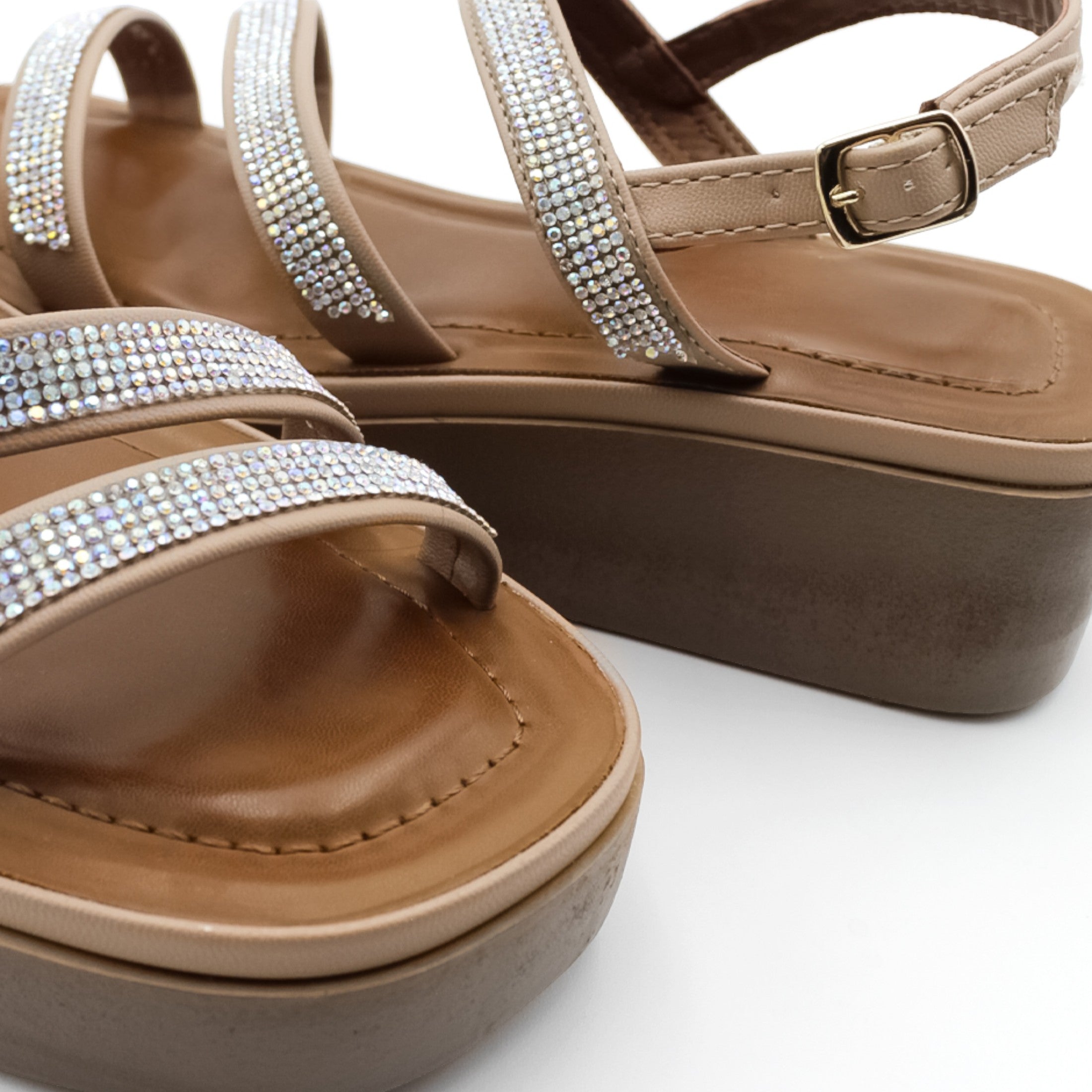 Foto 6 pulgar | Sandalias Con Plataforma Exterior Piel Vegana Color Beige Para Mujer De Rbcollection