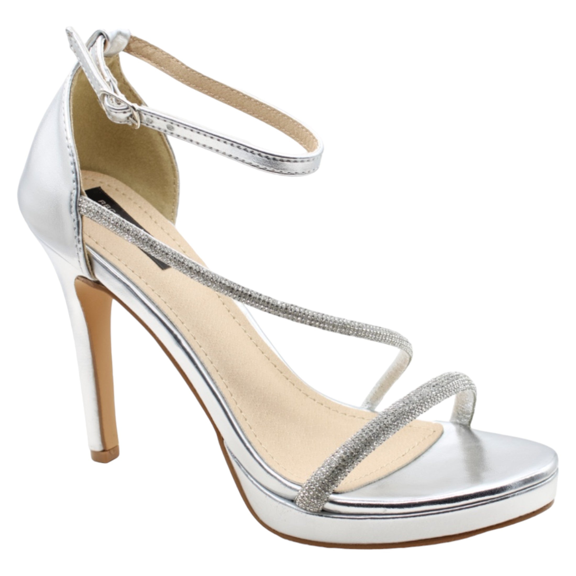 Foto 1 | Sandalia Con Tacón Exterior Piel Vegana Color Plata Para Mujer De Rbcollection