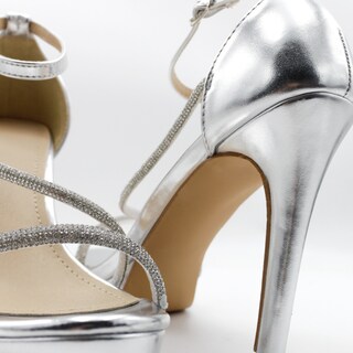 Foto 5 | Sandalia Con Tacón Exterior Piel Vegana Color Plata Para Mujer De Rbcollection