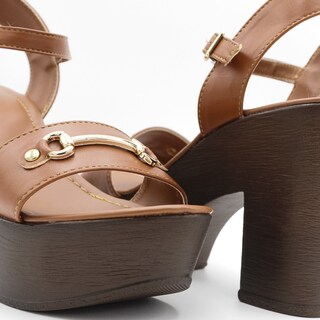 Foto 5 | Sandalia Con Tacón Exterior Piel Vegana Color Café Para Mujer De Rbcollection