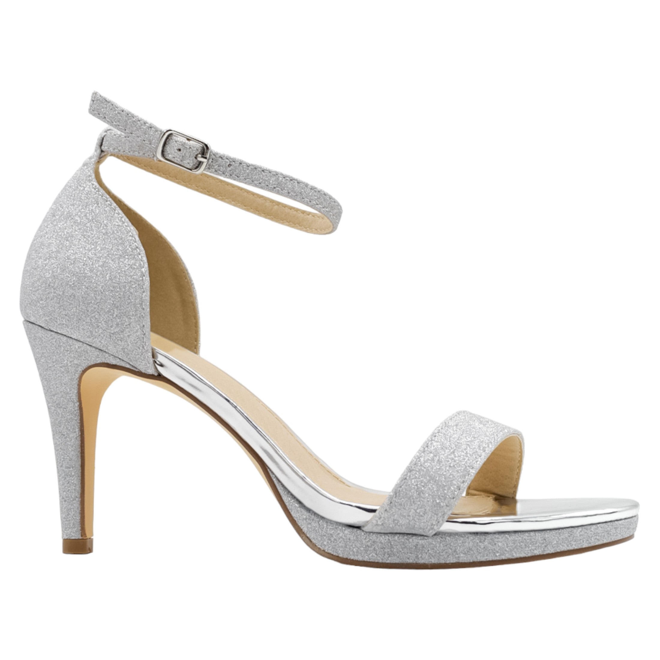 Foto 2 | Sandalia Con Tacón Exterior Piel Vegana Color Plata Para Mujer De Rbcollection