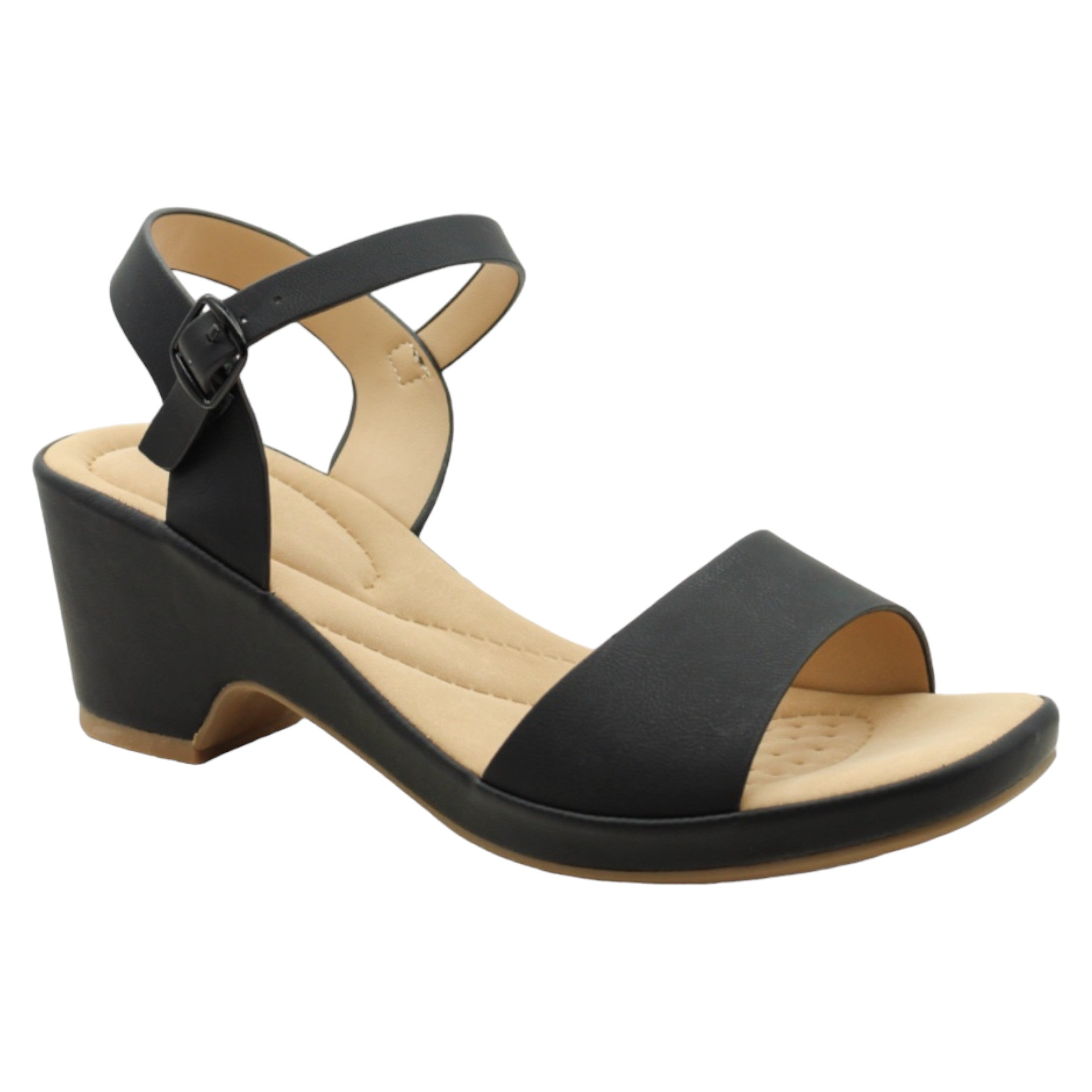 Foto 1 | Sandalia Con Tacón Exterior Piel Vegana Color Negro Para Mujer De Rbcollection