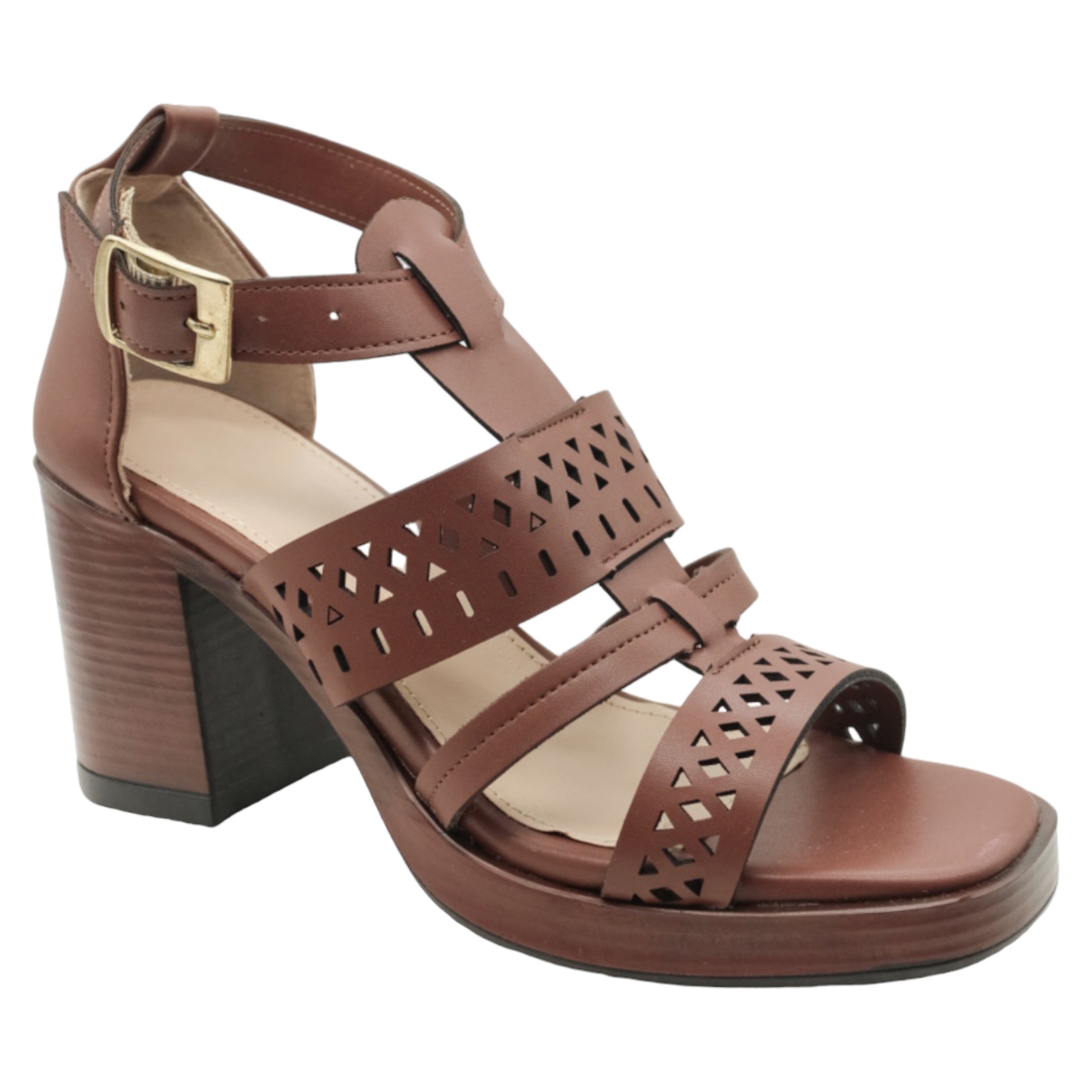 Foto 1 | Sandalia Con Tacón Exterior Piel Vegana Color Café Para Mujer De Rbcollection