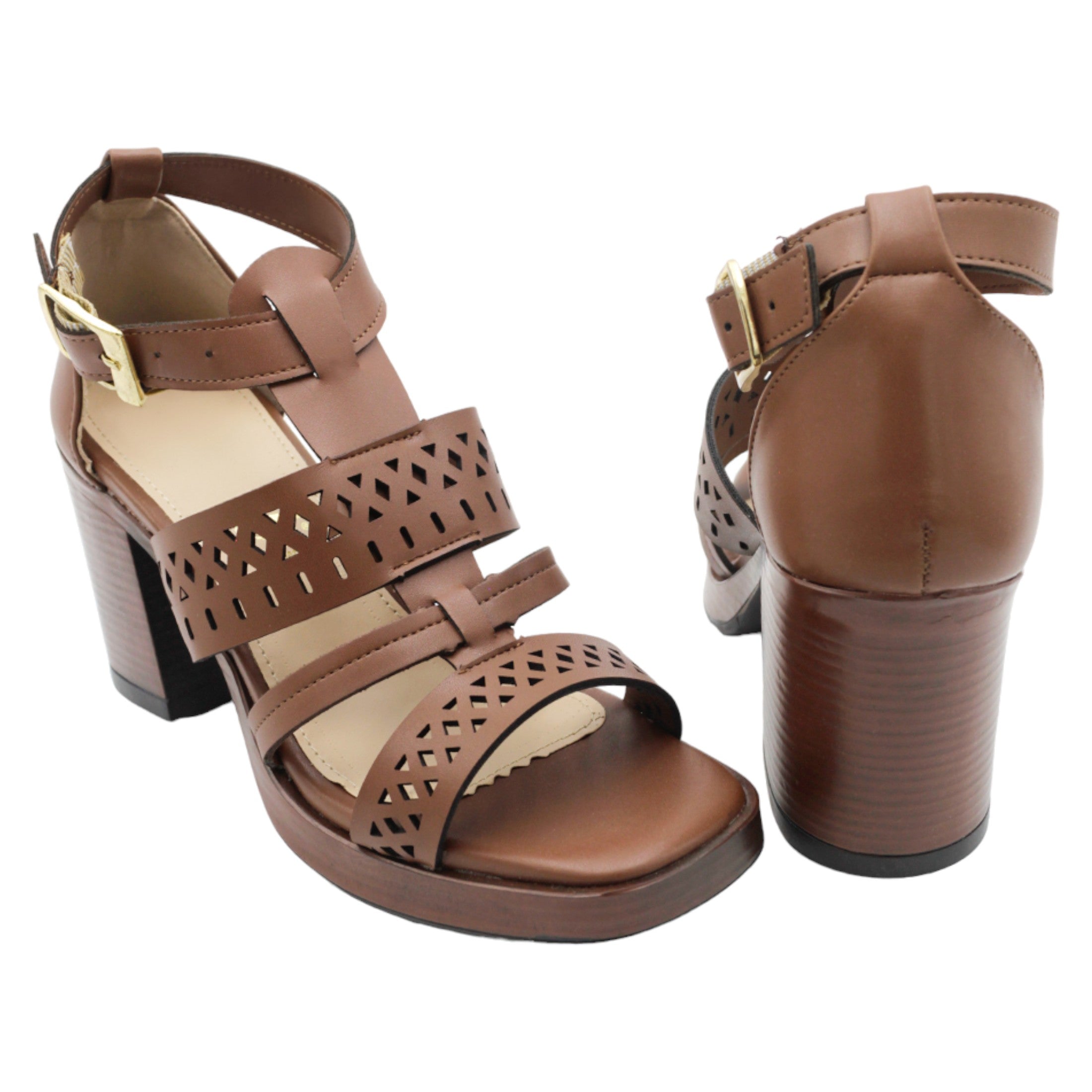 Foto 4 | Sandalia Con Tacón Exterior Piel Vegana Color Café Para Mujer De Rbcollection