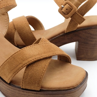 Foto 5 | Sandalia Con Tacón Exterior Gamuza Color Café Para Mujer De Rbcollection