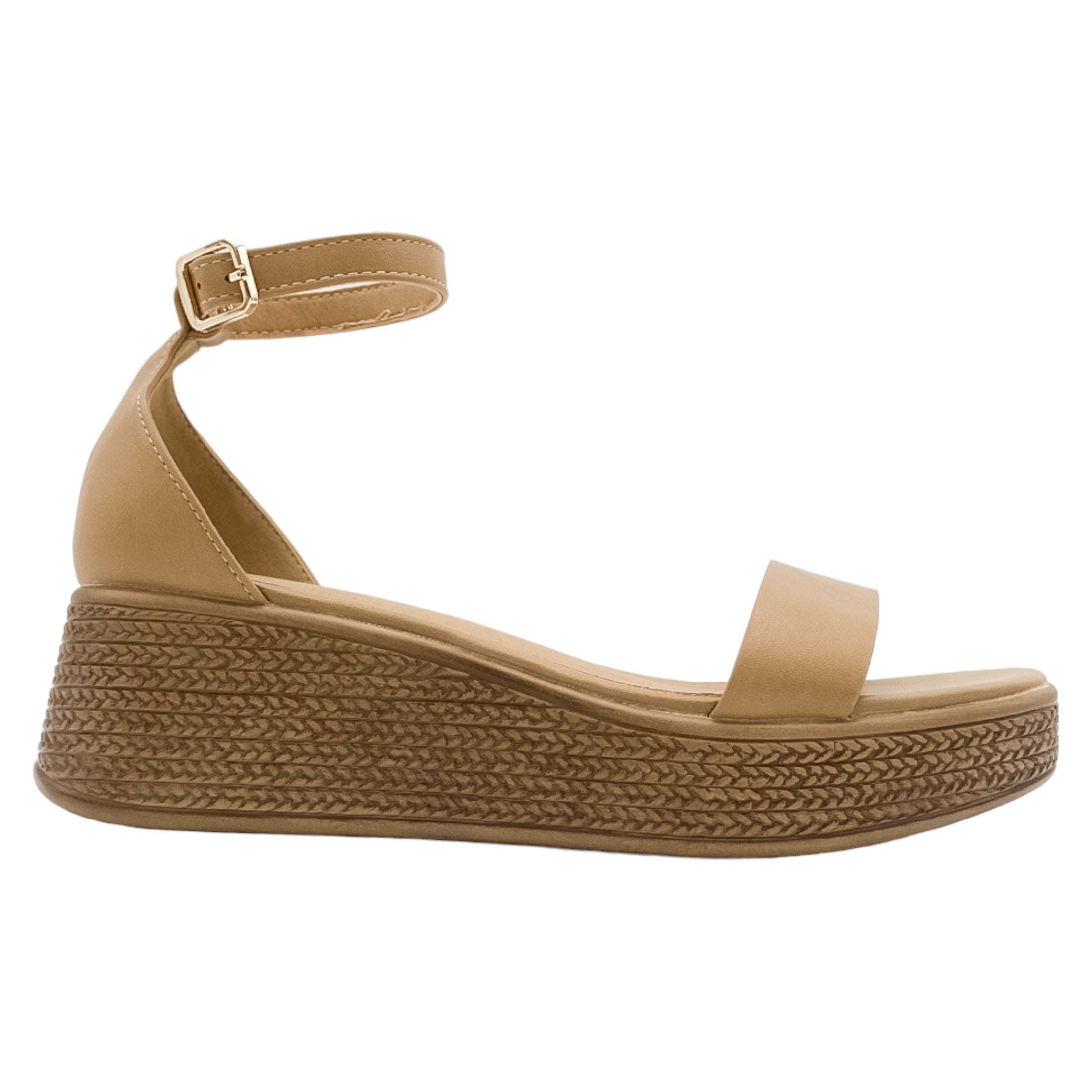 Foto 3 pulgar | Sandalias Con Plataforma Exterior Piel Vegana Color Beige Para Mujer De Rbcollection