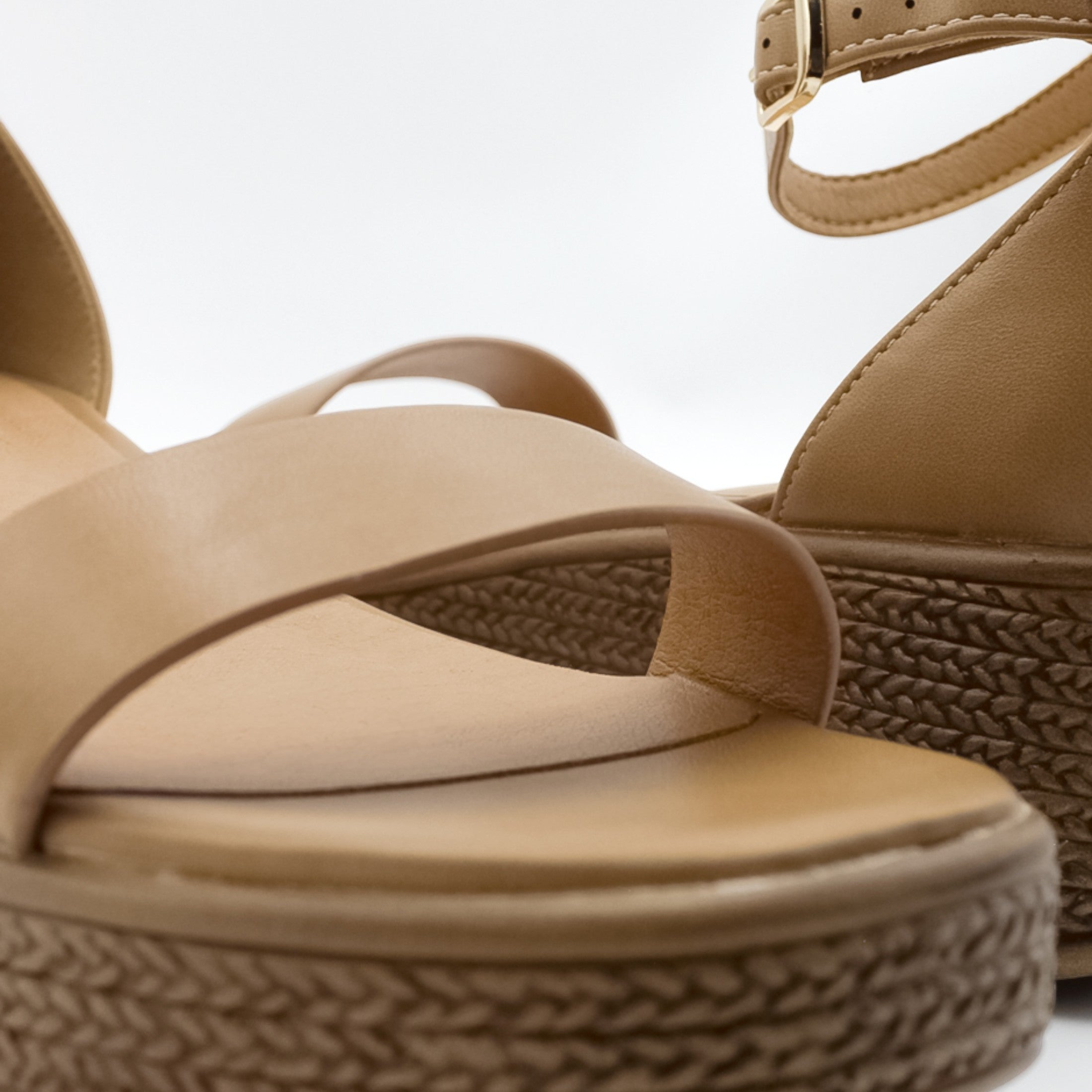 Foto 5 | Sandalias Con Plataforma Exterior Piel Vegana Color Beige Para Mujer De Rbcollection