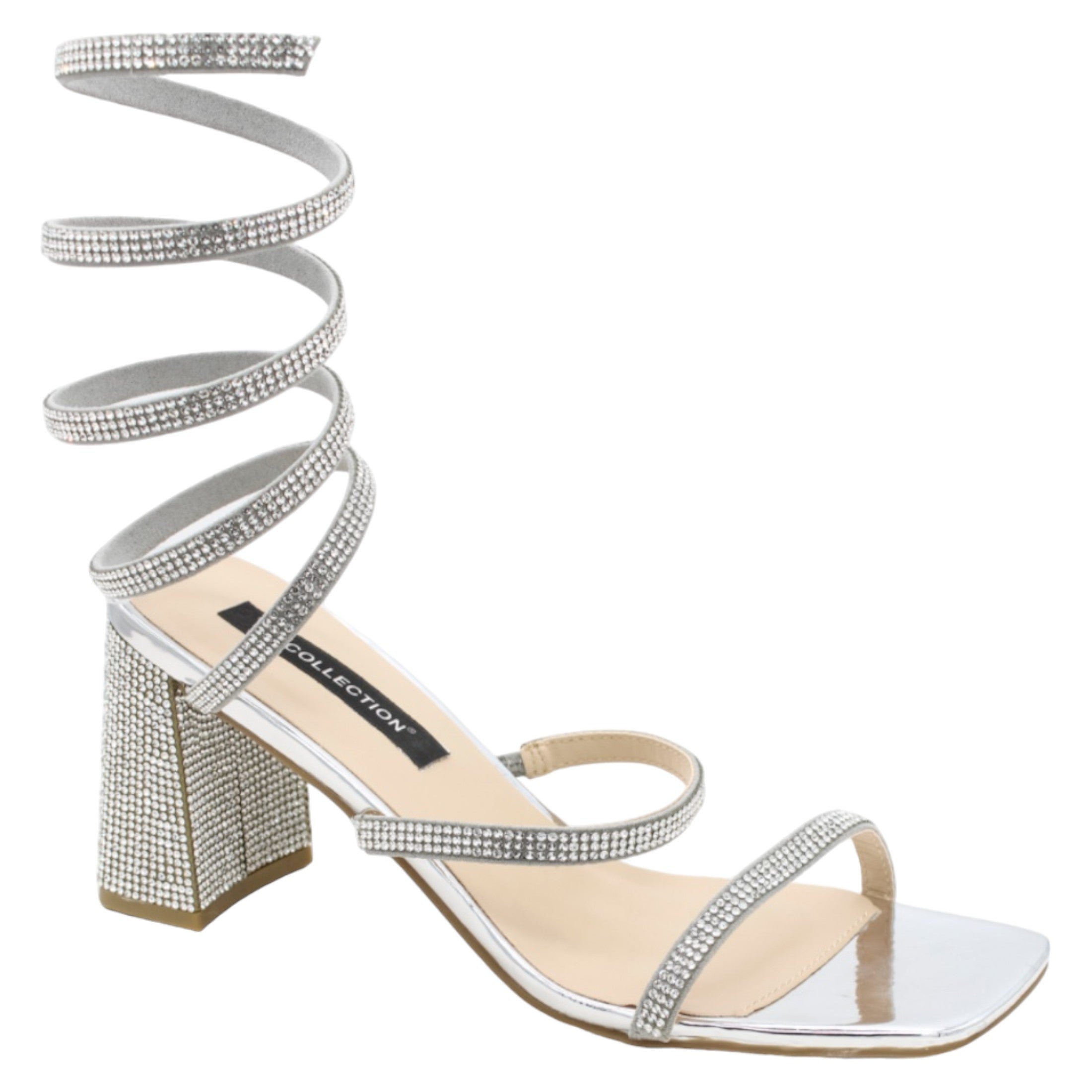 Foto 1 | Sandalia Con Tacón Exterior Piel Vegana Color Plata Para Mujer De Rbcollection