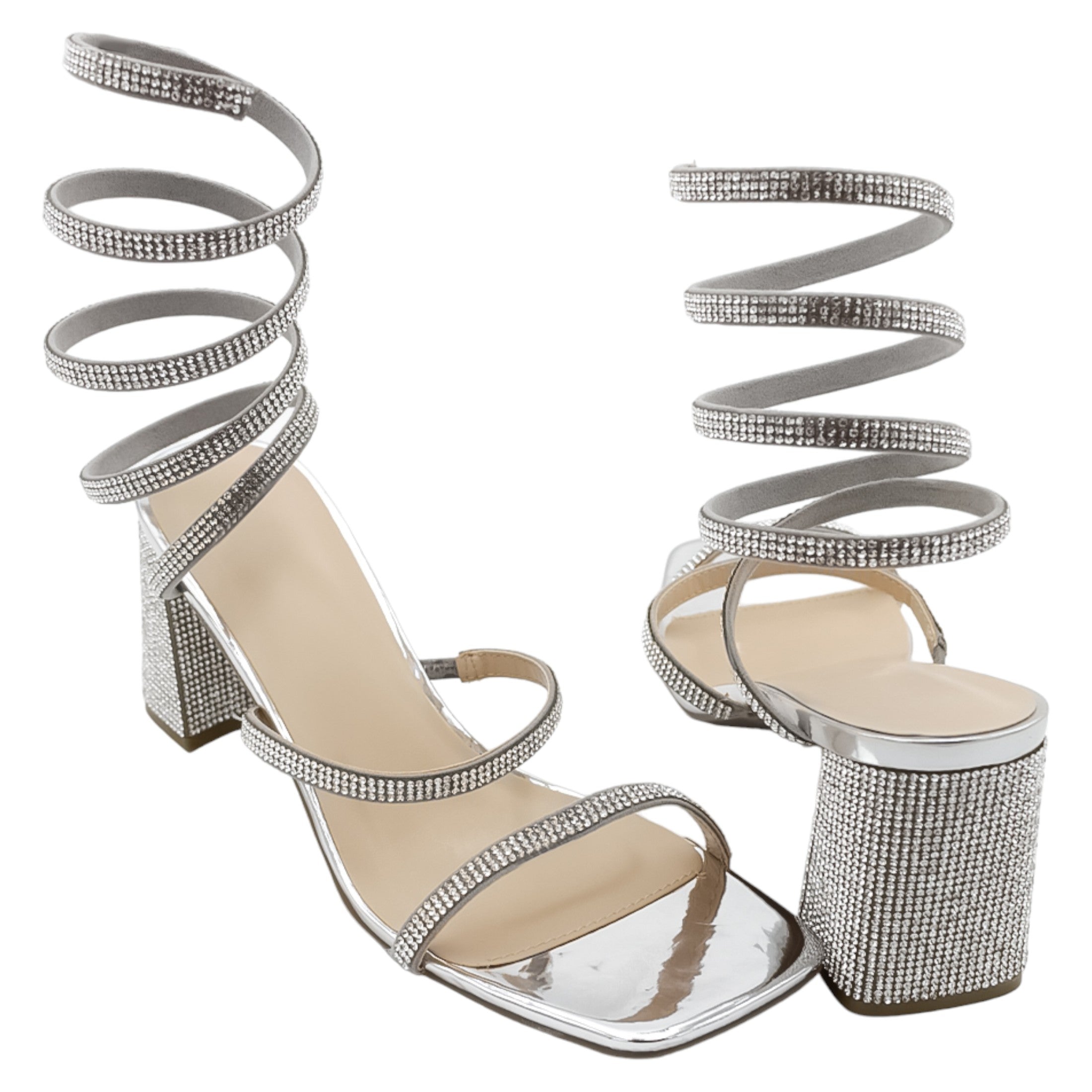 Foto 4 pulgar | Sandalia Con Tacón Exterior Piel Vegana Color Plata Para Mujer De Rbcollection
