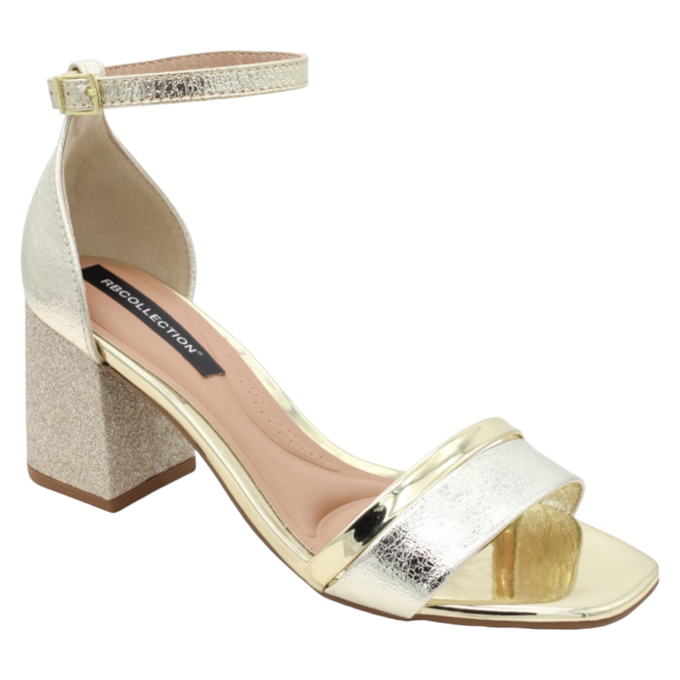 Foto 1 | Sandalia Con Tacón Exterior Piel Vegana Color Oro Para Mujer De Rbcollection