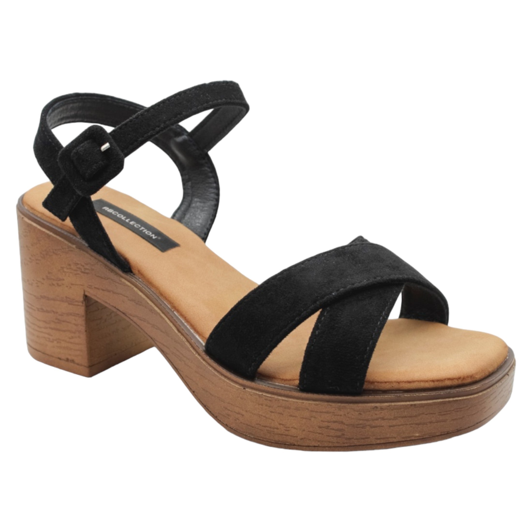 Sandalia Con Tacón Exterior Gamuza Color Negro Para Mujer De Rbcollection