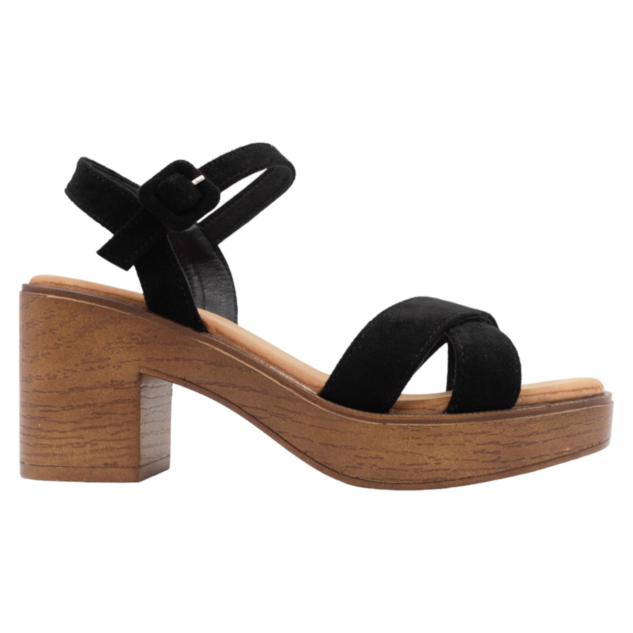 Foto 2 | Sandalia Con Tacón Exterior Gamuza Color Negro Para Mujer De Rbcollection