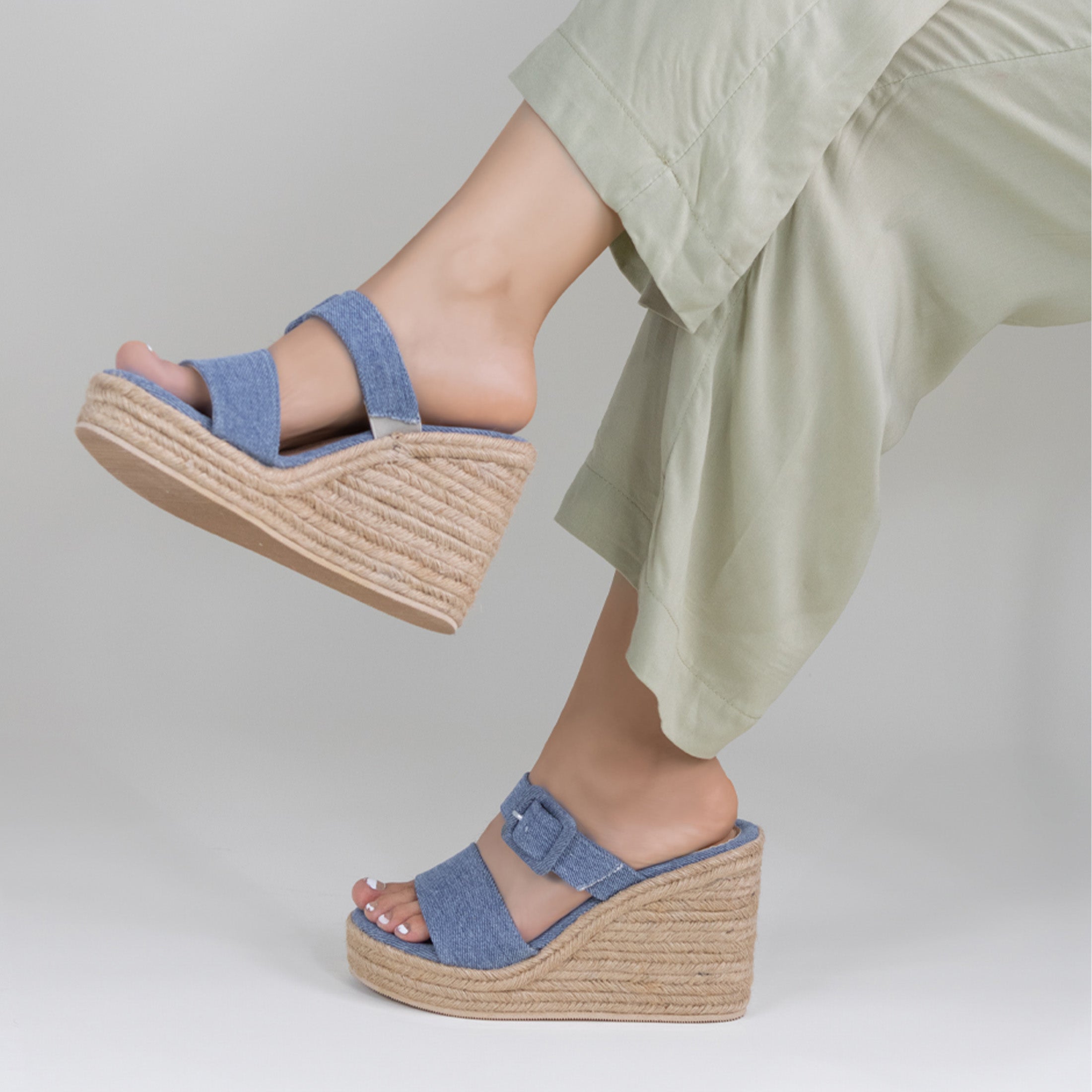 Foto 3 pulgar | Sandalias Rbcollection con Plataforma Exterior Textil Azul para Mujer