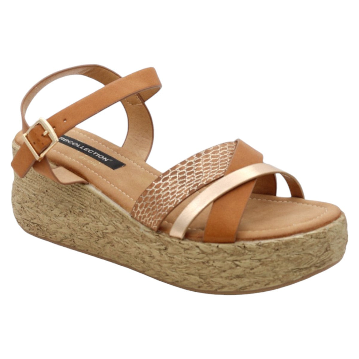 Foto 2 pulgar | Sandalias Rbcollection con Plataforma Exterior Piel Vegana Café para Mujer
