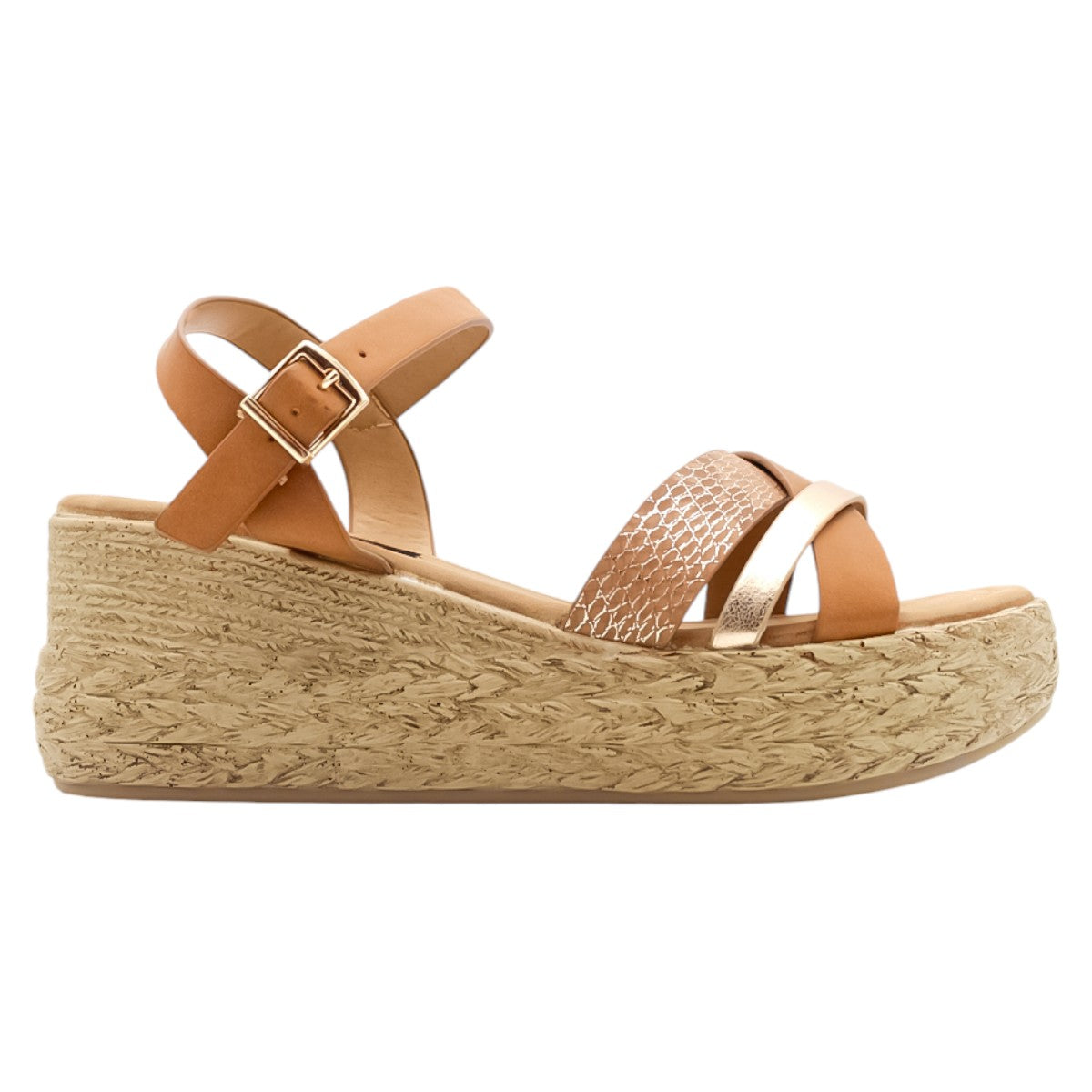 Foto 4 pulgar | Sandalias Rbcollection con Plataforma Exterior Piel Vegana Café para Mujer