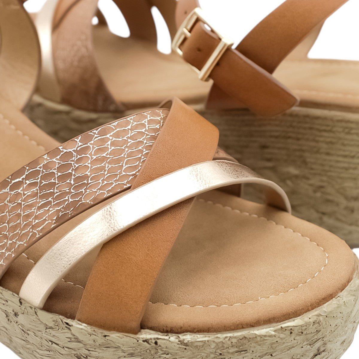 Foto 7 pulgar | Sandalias Rbcollection con Plataforma Exterior Piel Vegana Café para Mujer
