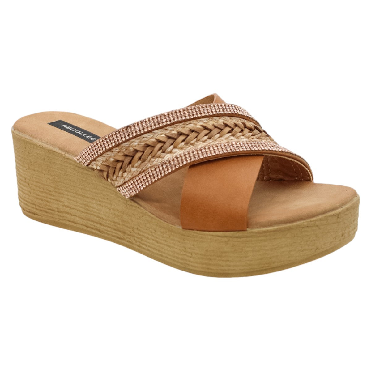 Foto 2 pulgar | Sandalias Rbcollection con Plataforma Exterior Piel Vegana Café para Mujer
