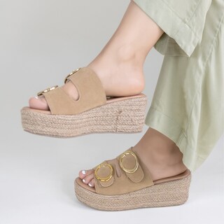 Foto 2 | Sandalias con Plataforma Rbcollection Exterior Gamuza Café para Mujer