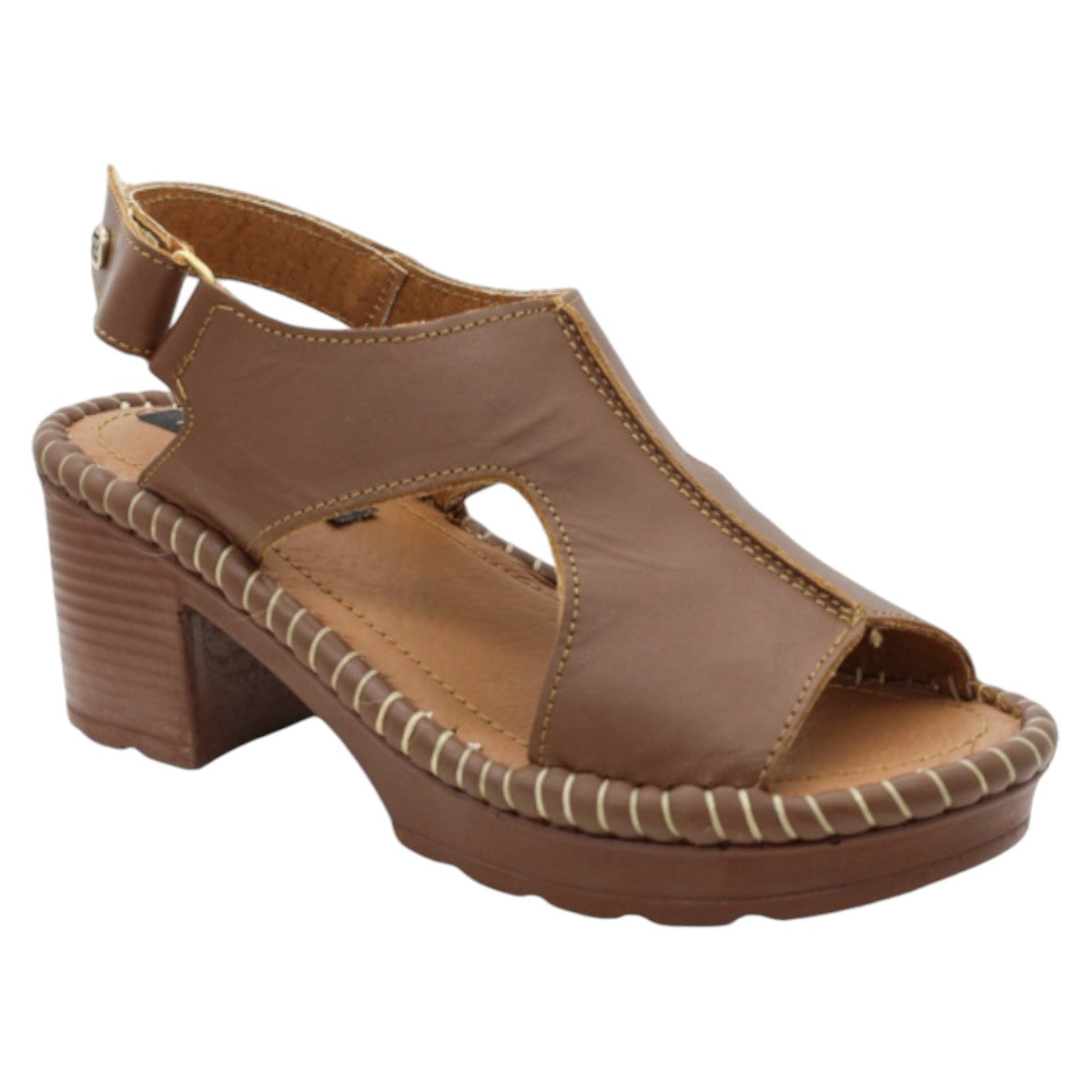 Foto 1 | Sandalia con Tacón Rbcollection Exterior Piel Café para Mujer