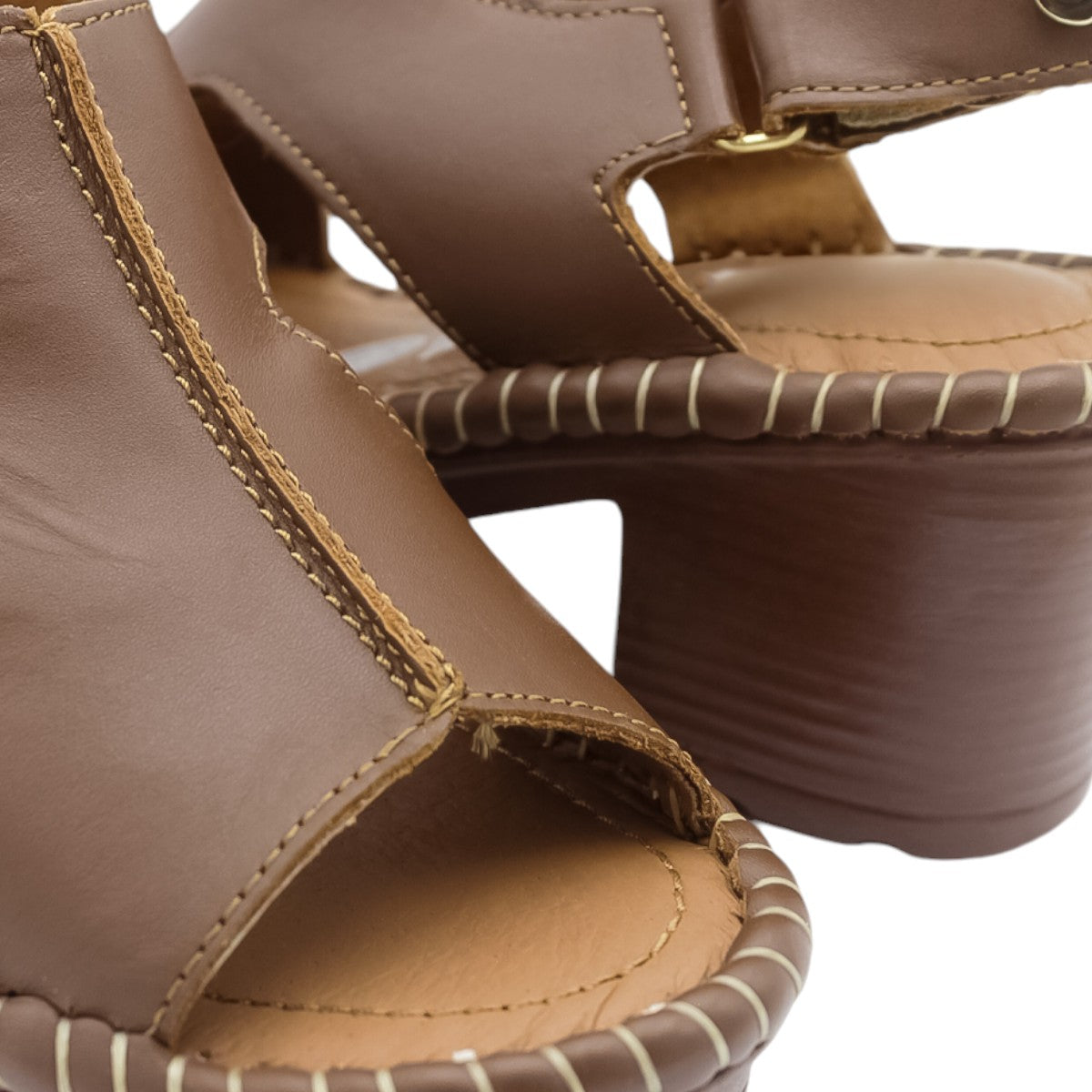 Foto 5 | Sandalia con Tacón Rbcollection Exterior Piel Café para Mujer