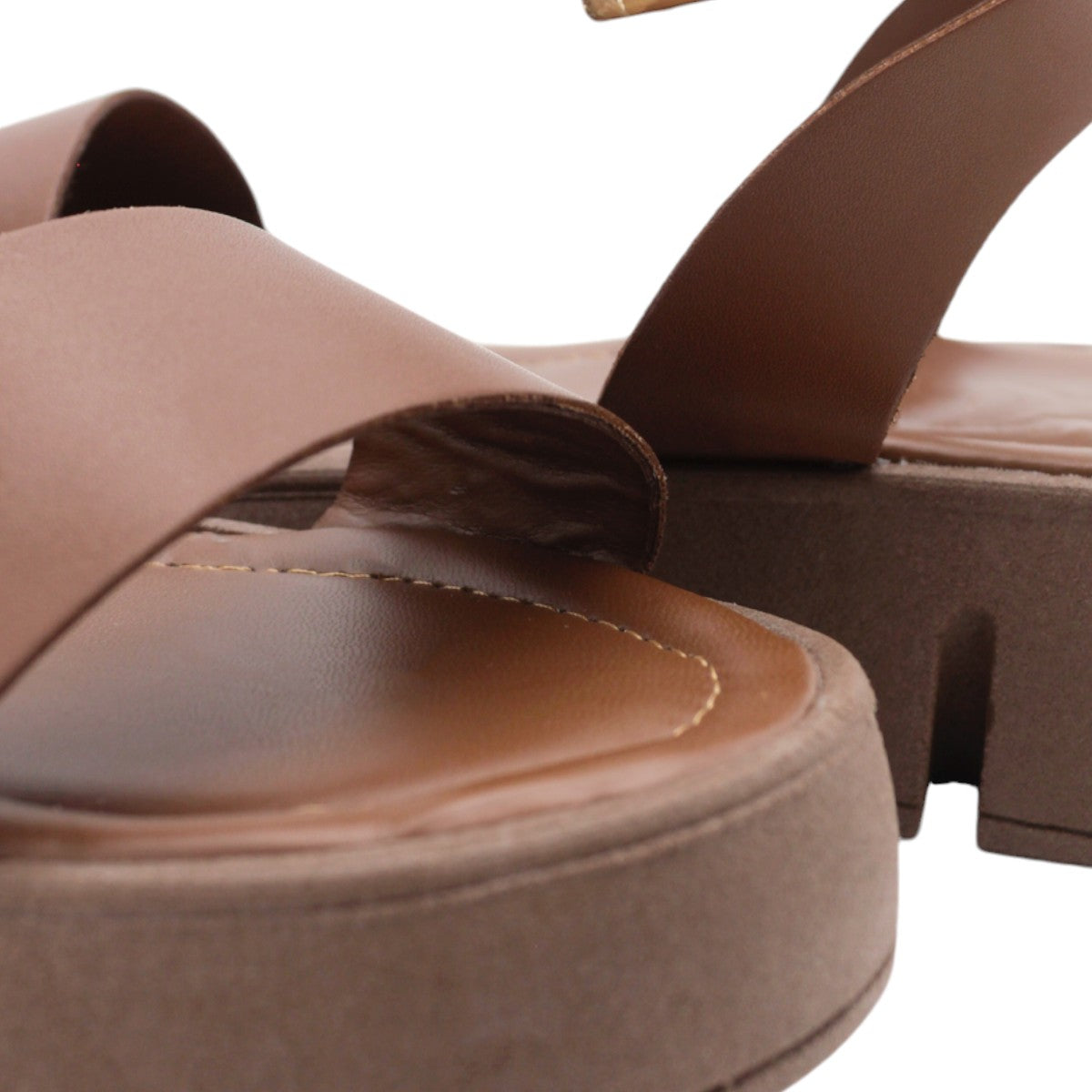 Foto 6 pulgar | Sandalias Con Plataforma Rbbasics Exterior Piel Vegana Café Para Mujer