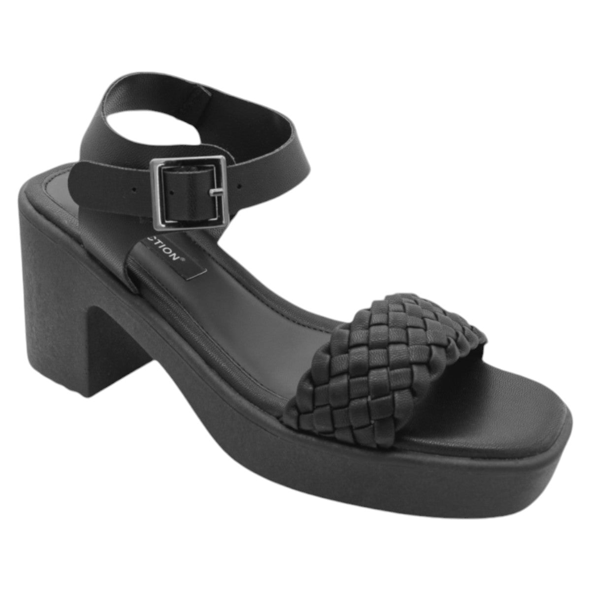Foto 3 pulgar | Sandalia Con Tacón Rbbasics Exterior Piel Vegana Negro Para Mujer