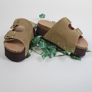 Foto 1 | Sandalias Con Plataforma Rbcollection Exterior Gamuza Sintética Café Para Mujer