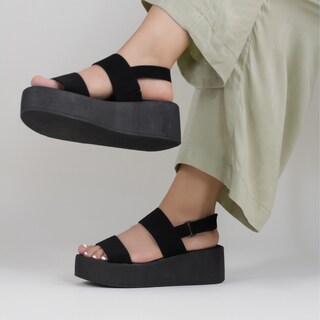 Foto 2 | Sandalias con Plataforma Rbcollection Exterior Gamuza Sintética Negro para Mujer
