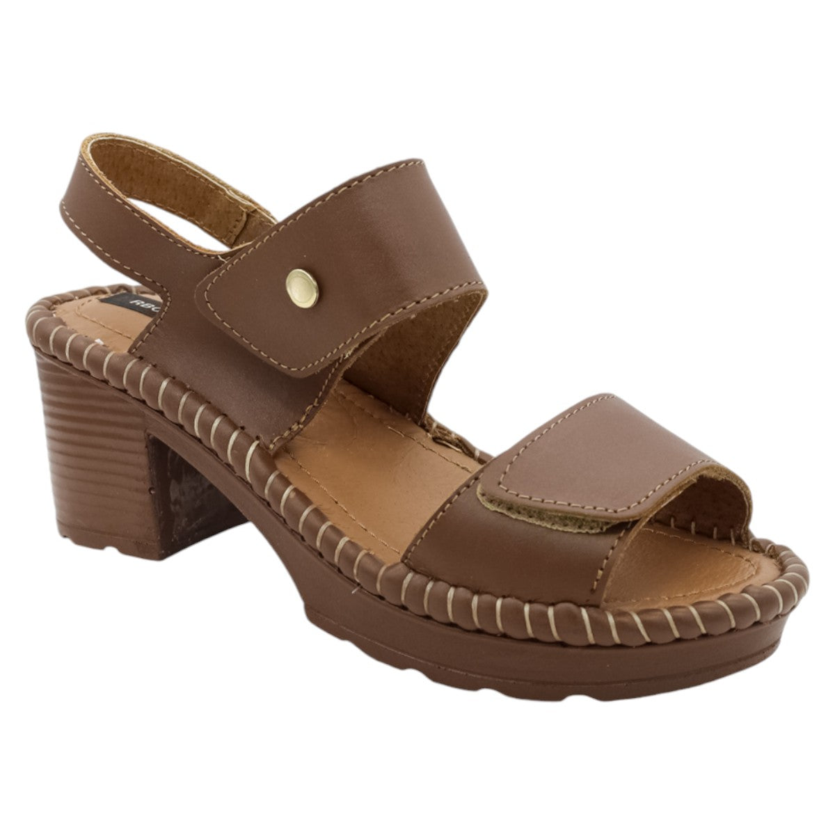 Sandalia Con Tacón Exterior Piel Color Café Para Mujer De Rbcollection