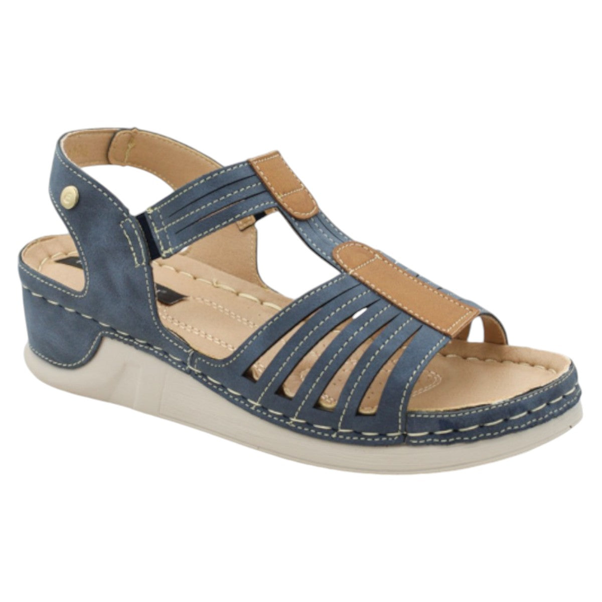 Foto 2 pulgar | Sandalias Rbcollection con Plataforma Exterior Piel Vegana Azul para Mujer