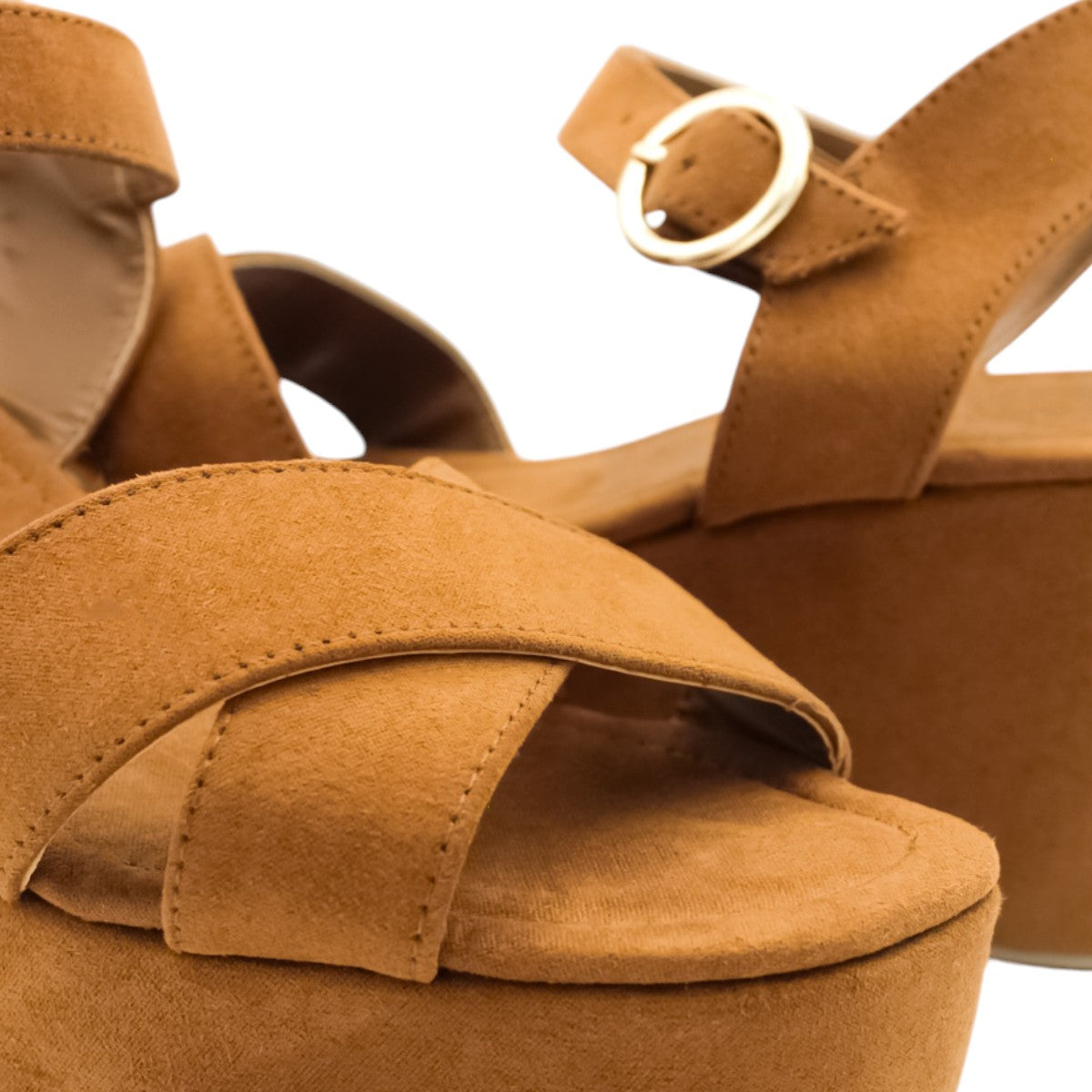 Foto 5 | Sandalias Con Plataforma Rbcollection Exterior Gamuza Sintética Beige Para Mujer